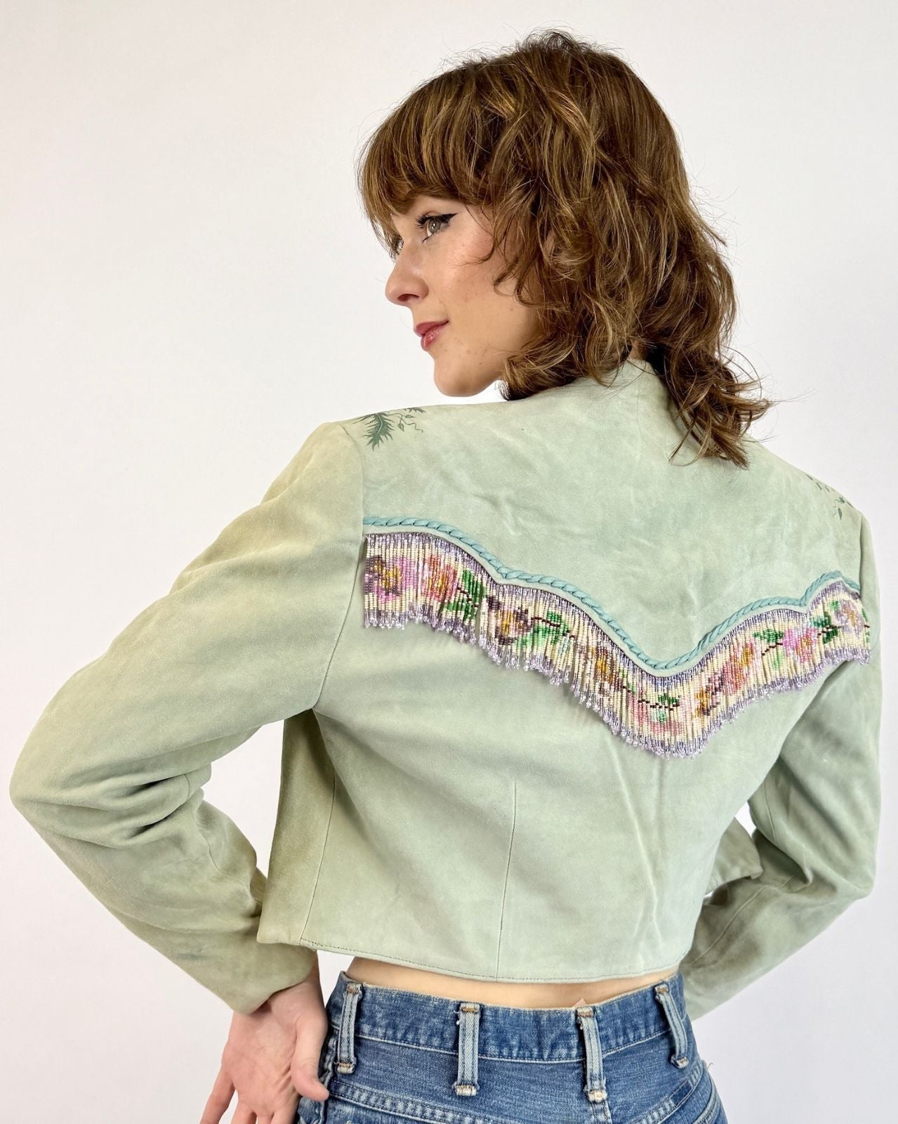 Raining Petals Suede Beaded Jacket