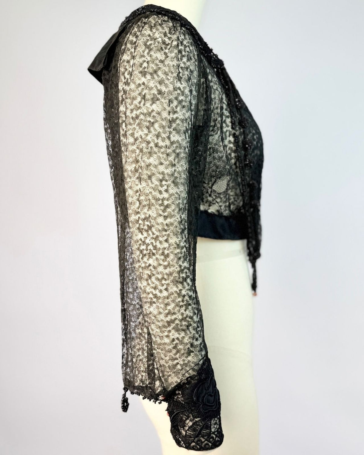 Black Beaded Victorian Lace Top