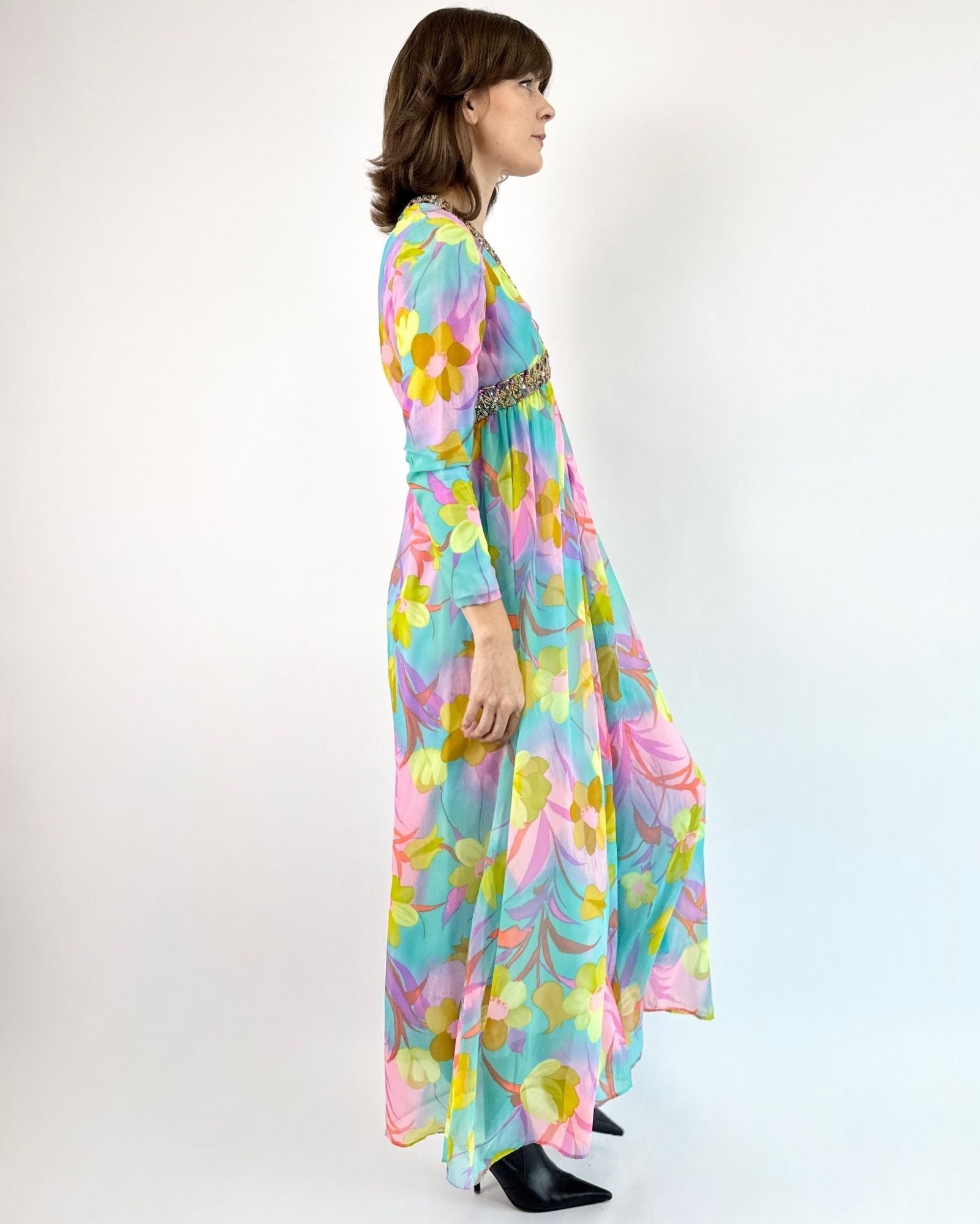 60s Limitless Colors Floral Chiffon Jumpsuit