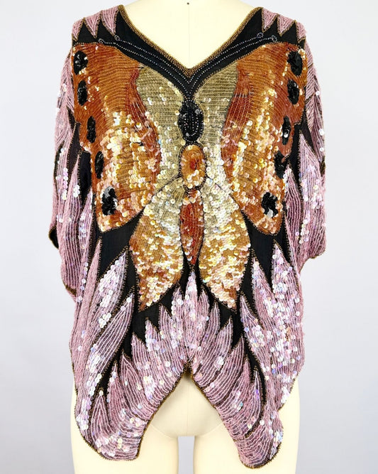 Pink and Orange Sequin Butterfly Blouse