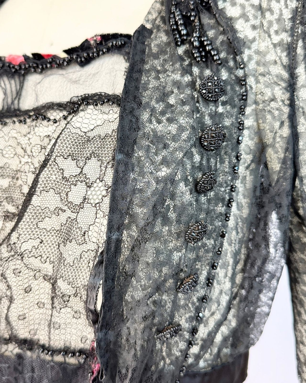 Black Beaded Victorian Lace Top