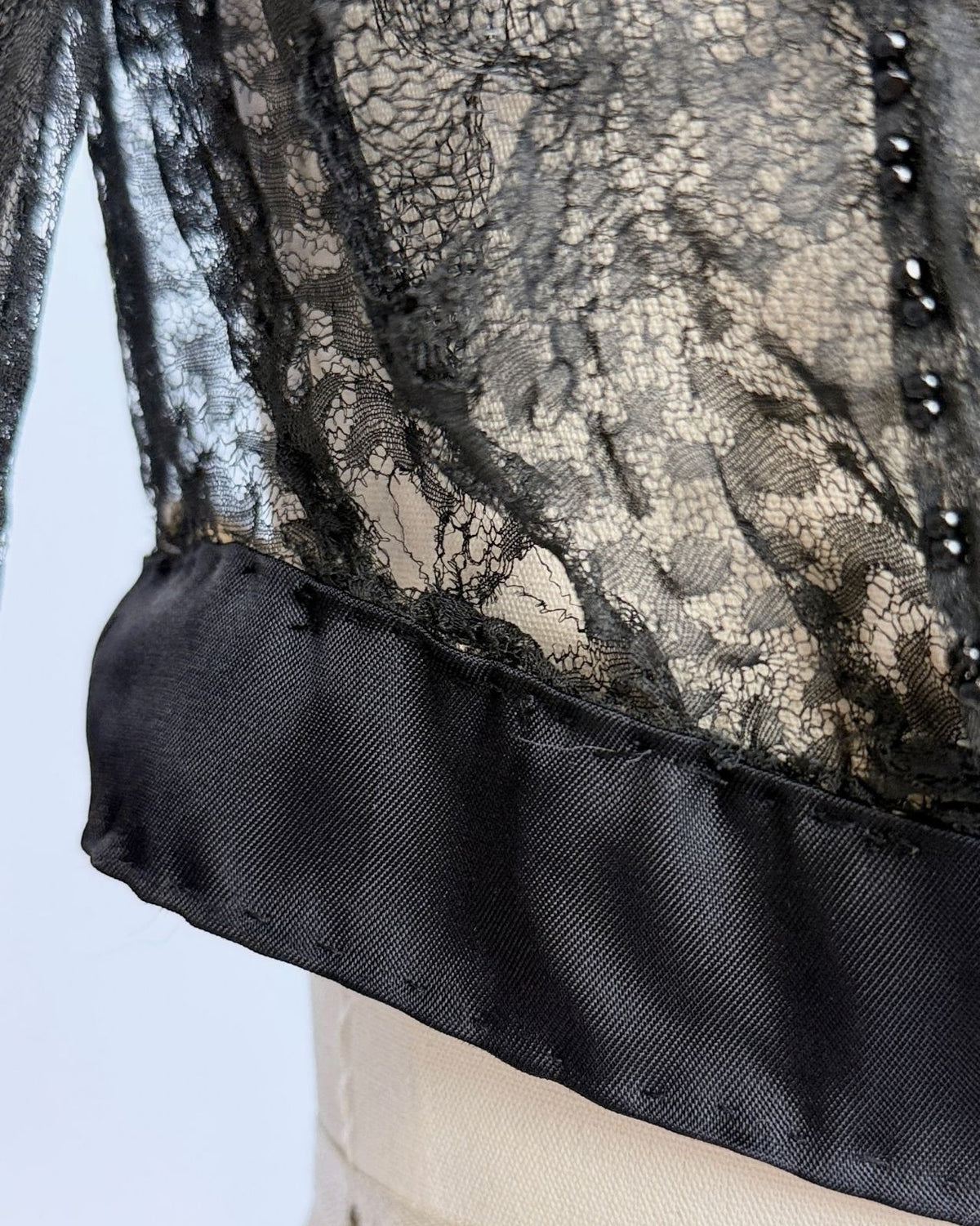 Black Beaded Victorian Lace Top