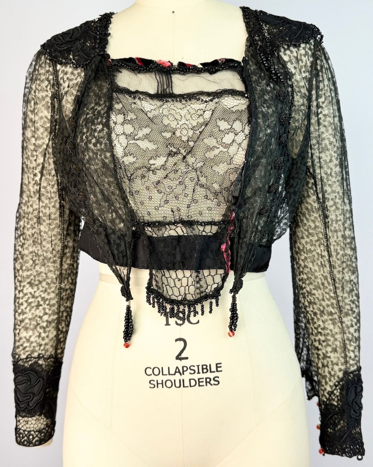 Black Beaded Victorian Lace Top