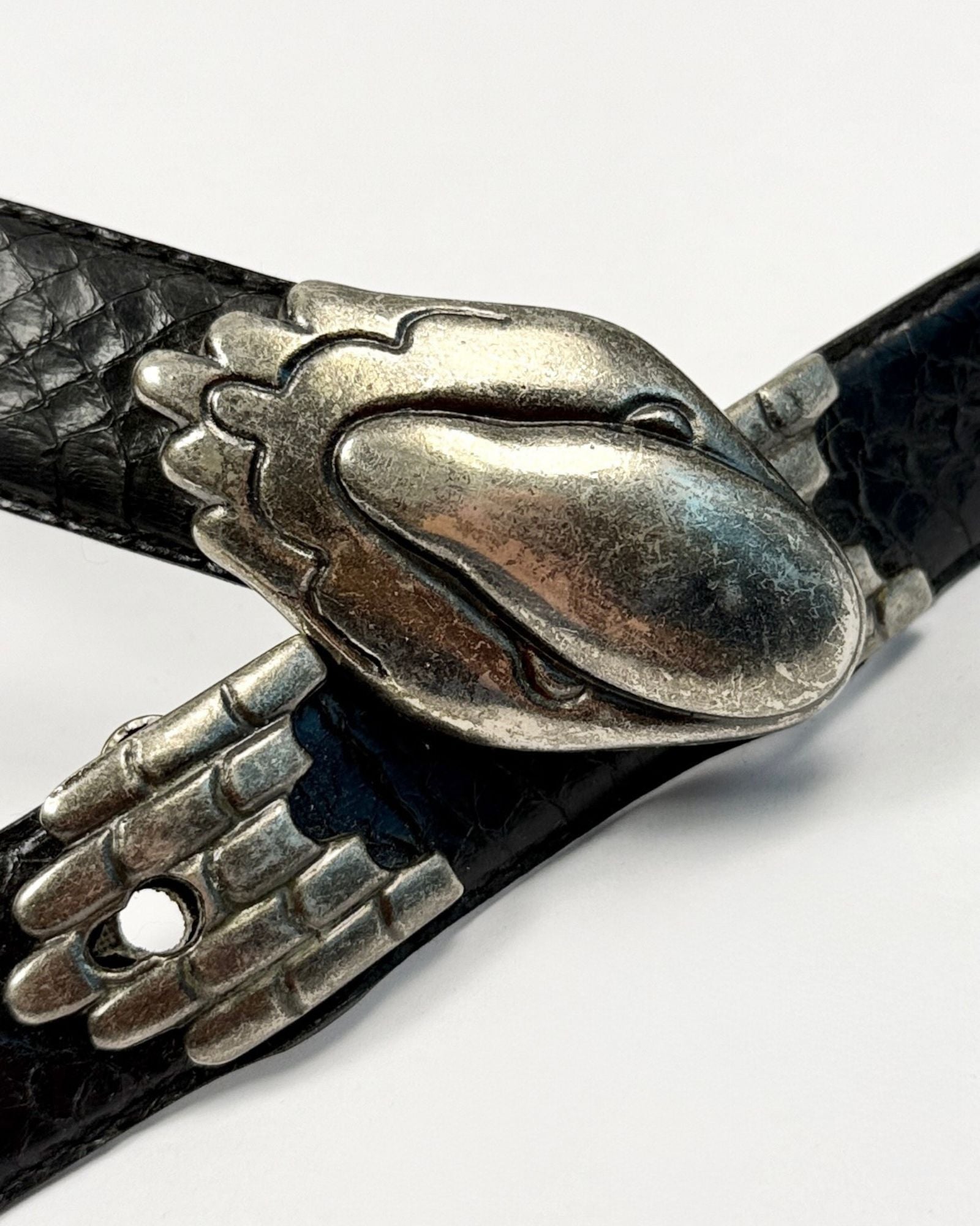 Thick Black Leather Snake Belt