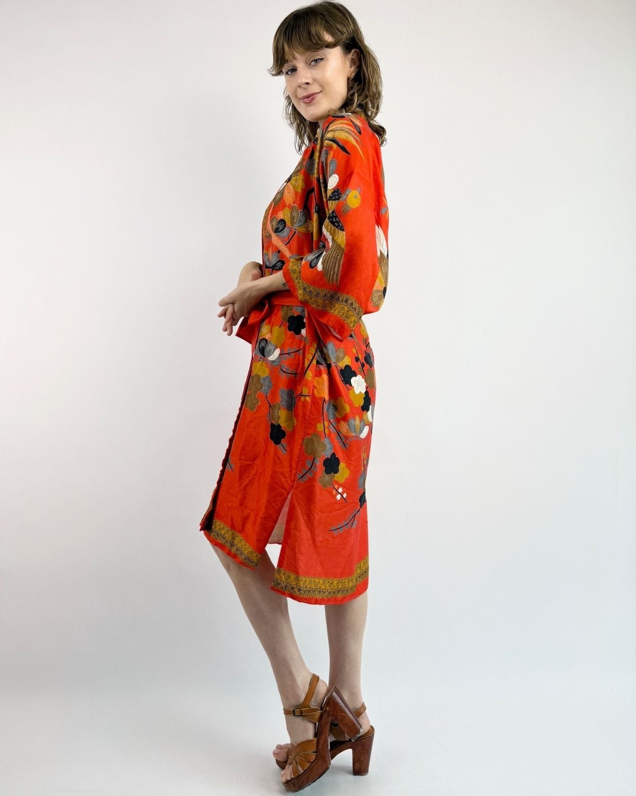 1920s Pongee Citrus Sun Silk Robe