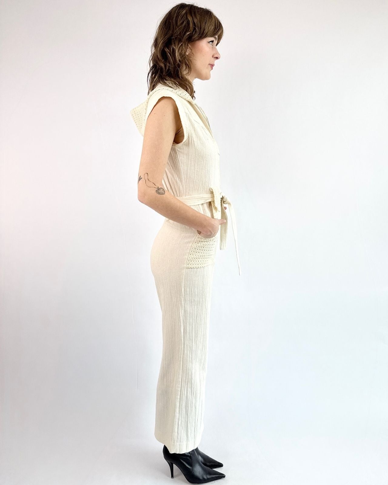 70s Cream Gauze Jumpsuit
