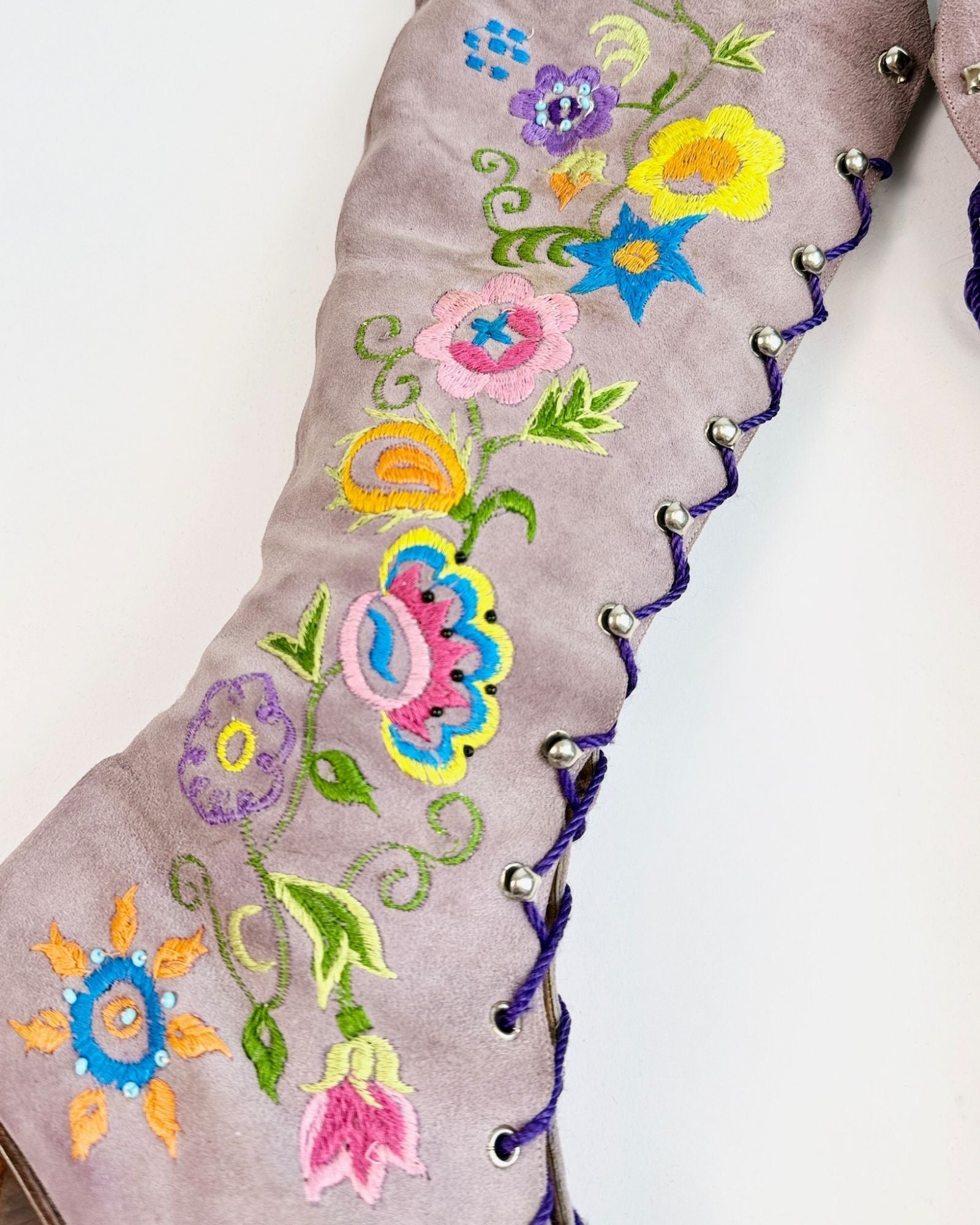 1960s Lavender Suede Embroidered Boots