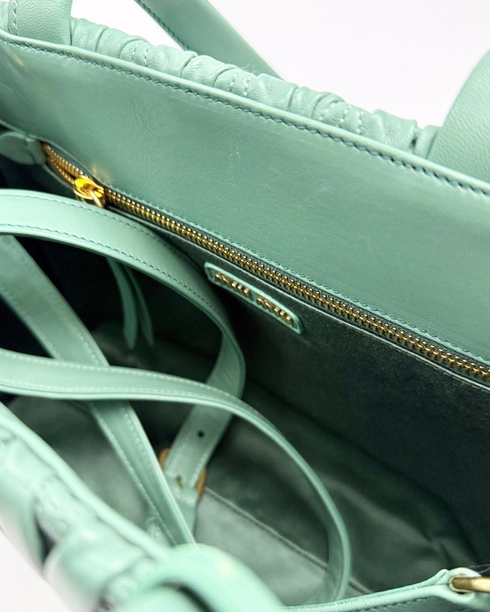 Miu Miu Matelassé Nappa Leather Tote In Sage Green