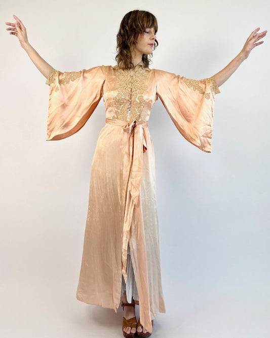 1920s Starlet Nights Silk Peach Robe