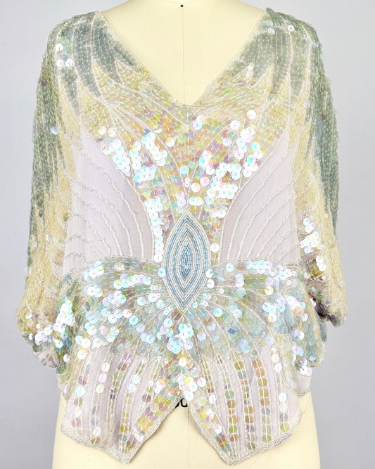 Shomax Pastel Iridescent Butterfly Sequin Blouse