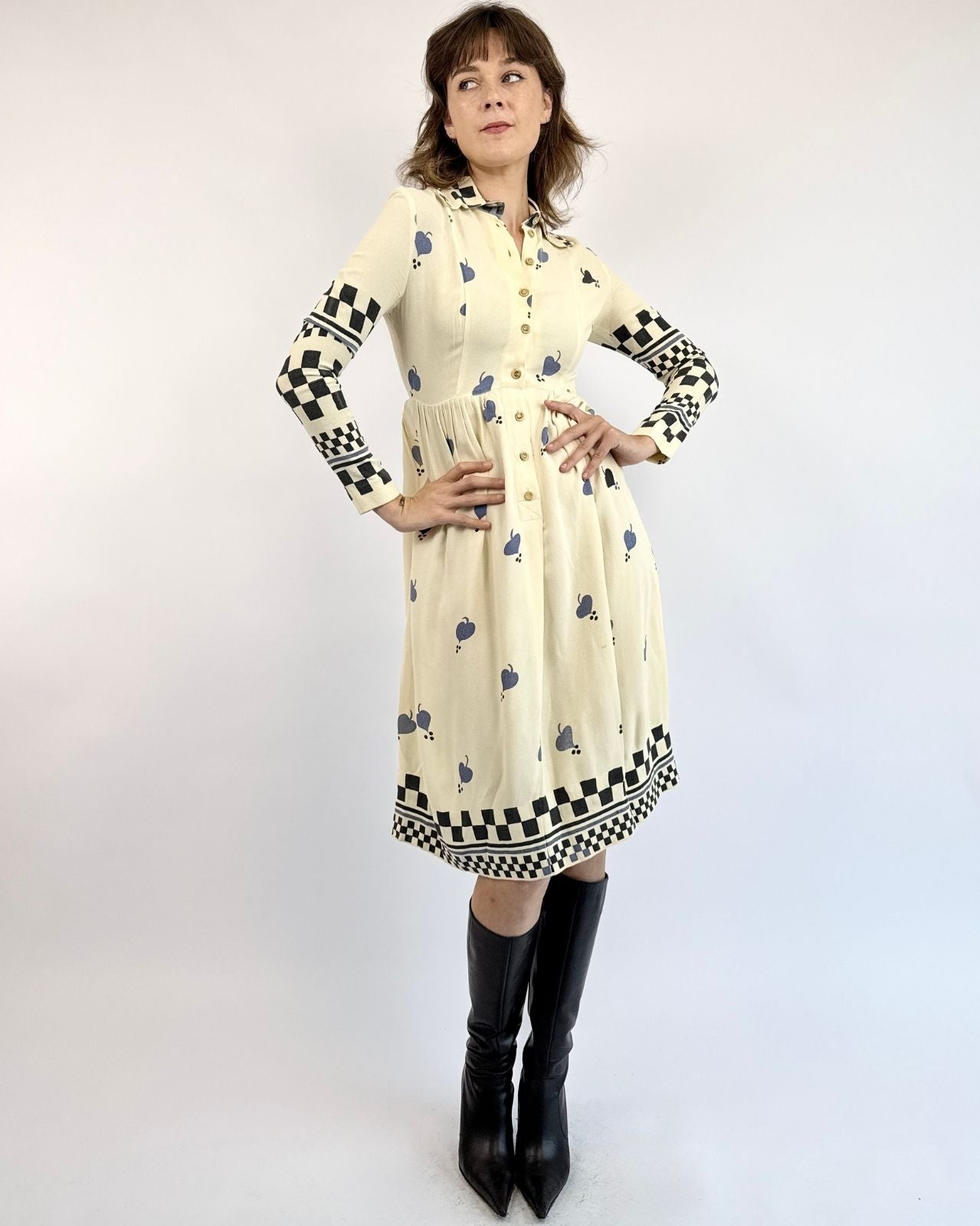 Ossie Clark Style In Spades Crepe Dress