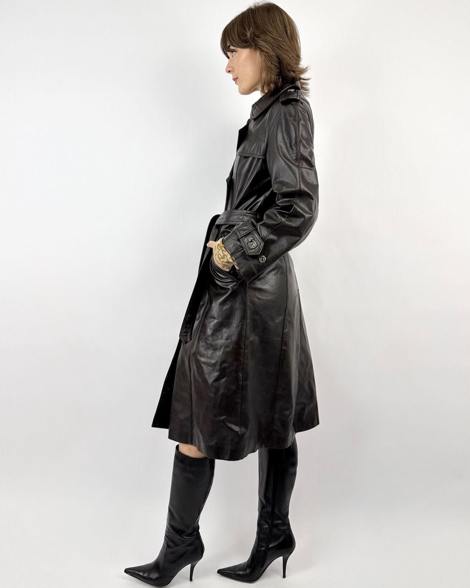 Cherbourg at Night Black Leather Trench Coat