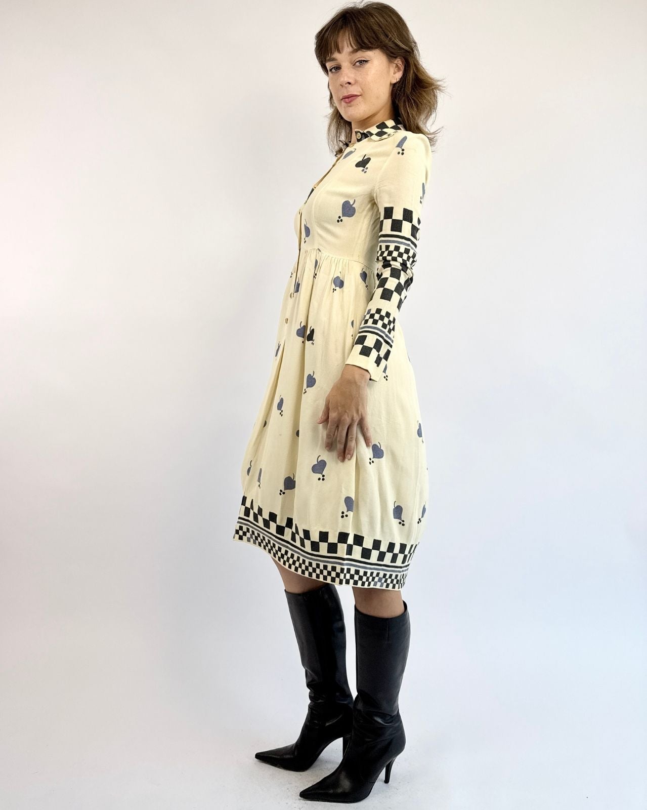 Ossie Clark Style In Spades Crepe Dress