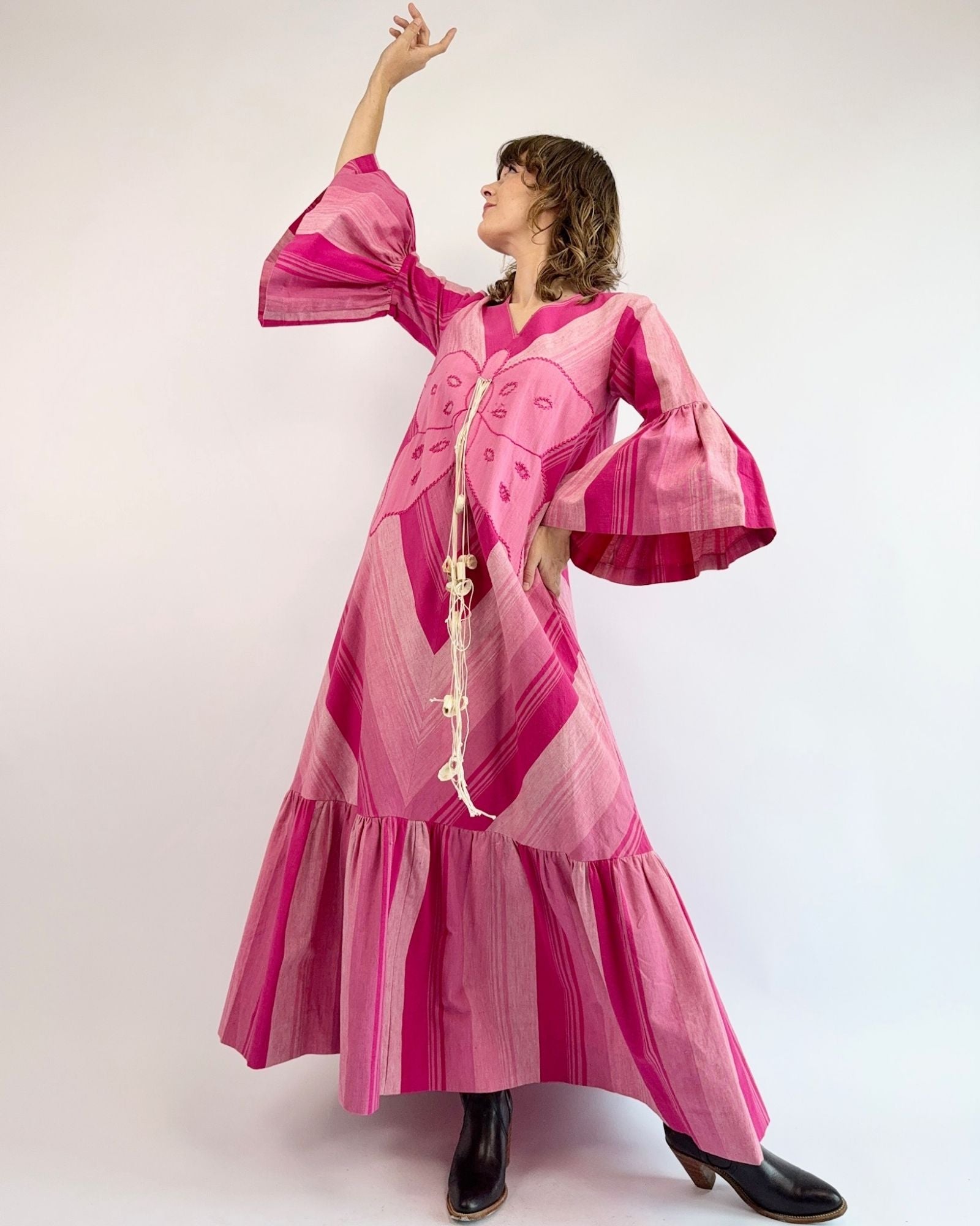 1970s Mariposa To The Max Magenta Dress