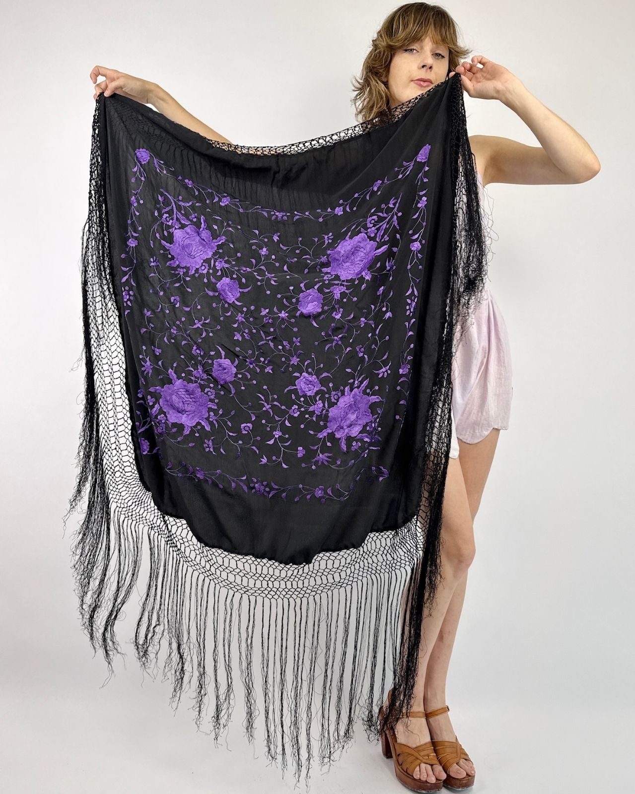 Shady Violets Embroidered Piano Shawl