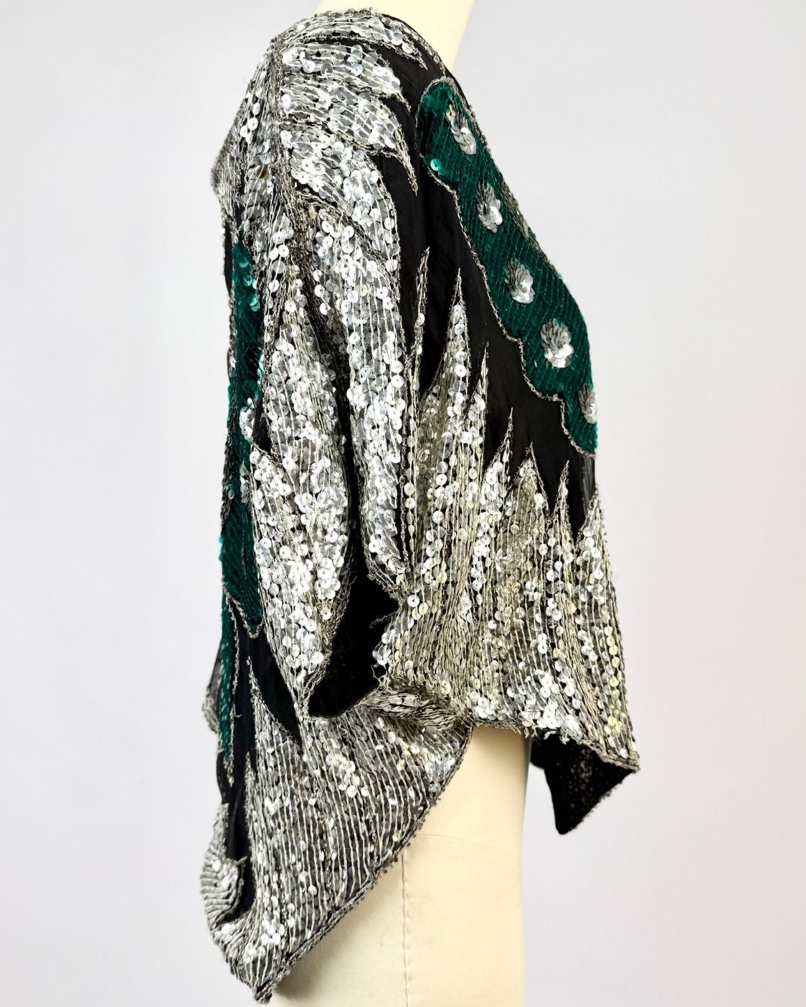 Silver and Emerald Sequin Butterfly Blouse