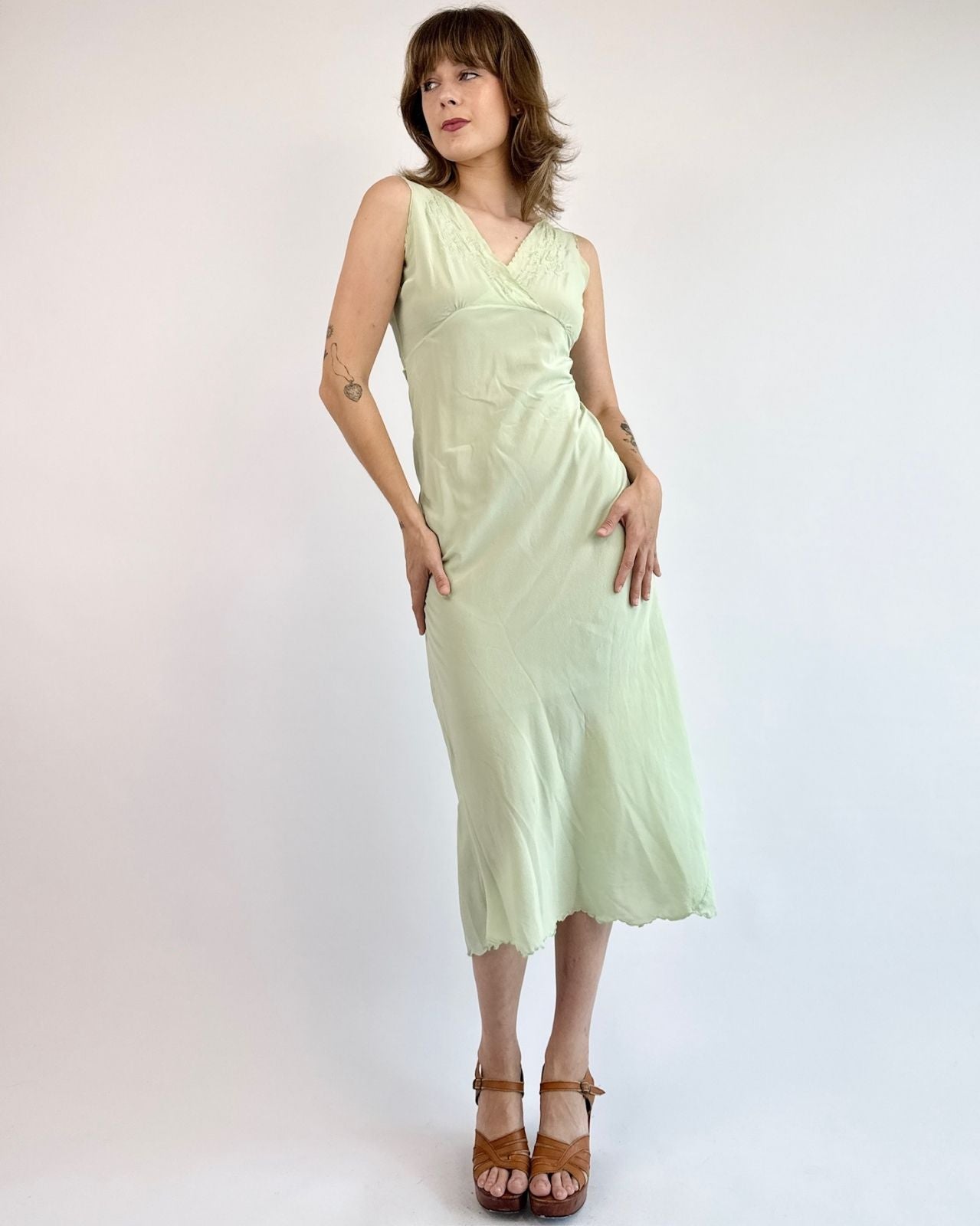 1930s Hint of Mint Silk Slip Dress