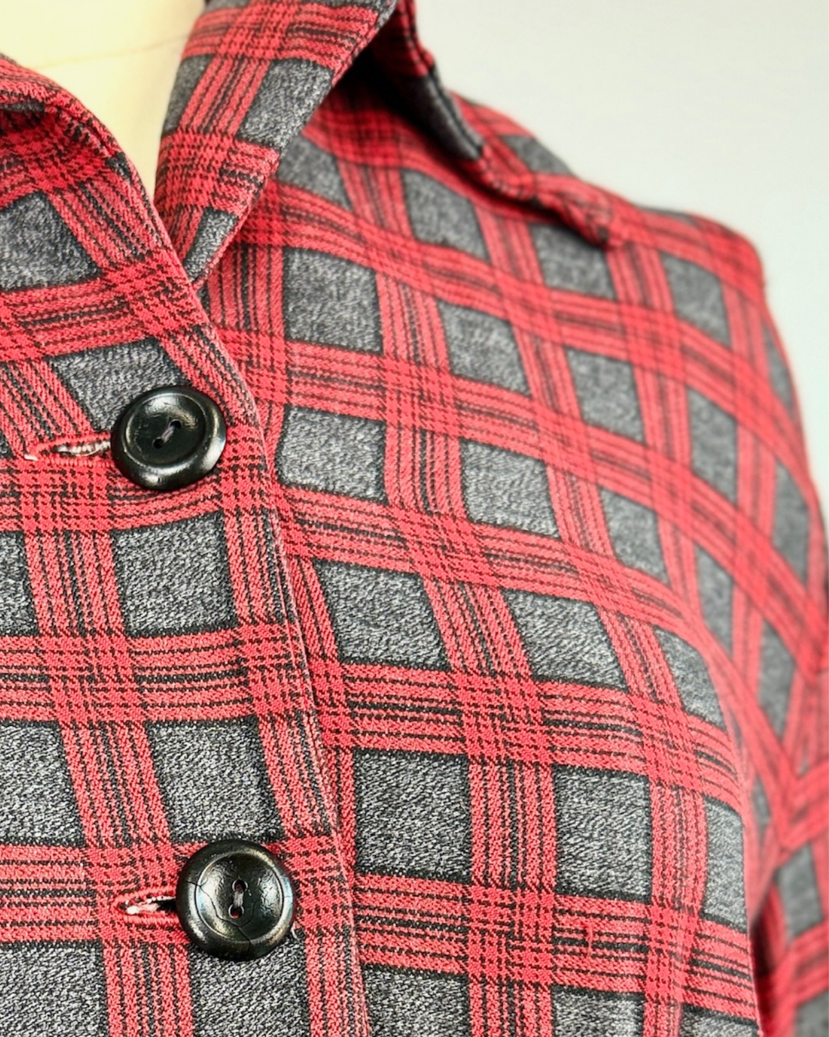 1940s Red and Grey Plaid Jacket