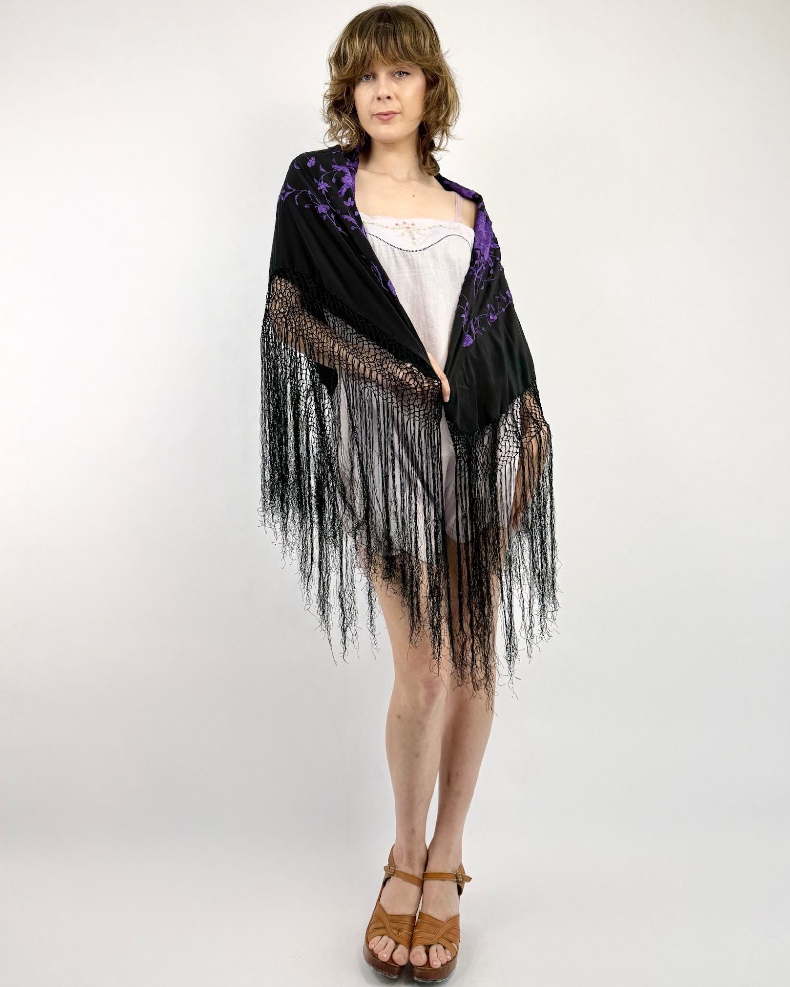 Shady Violets Embroidered Piano Shawl