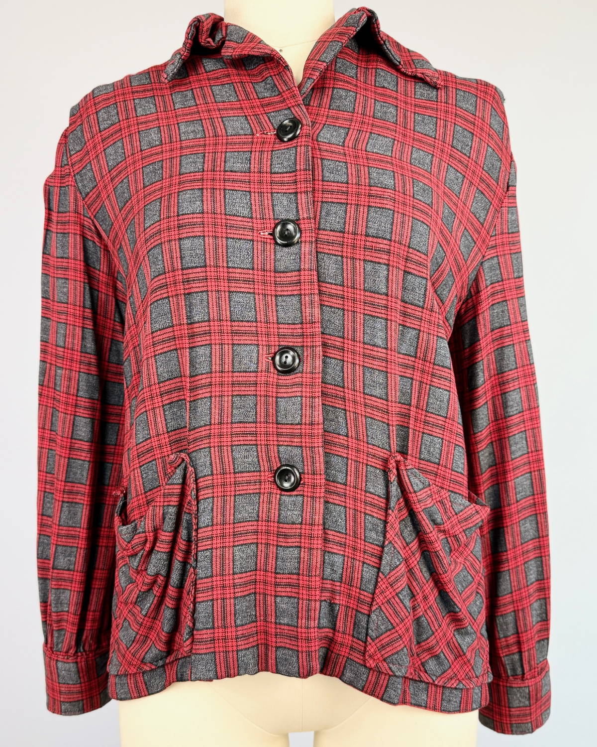 1940s Red and Grey Plaid Jacket