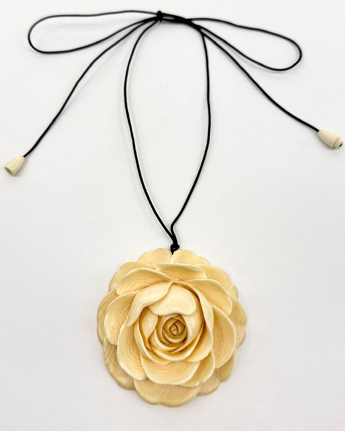 Wood Carved Rose Necklace