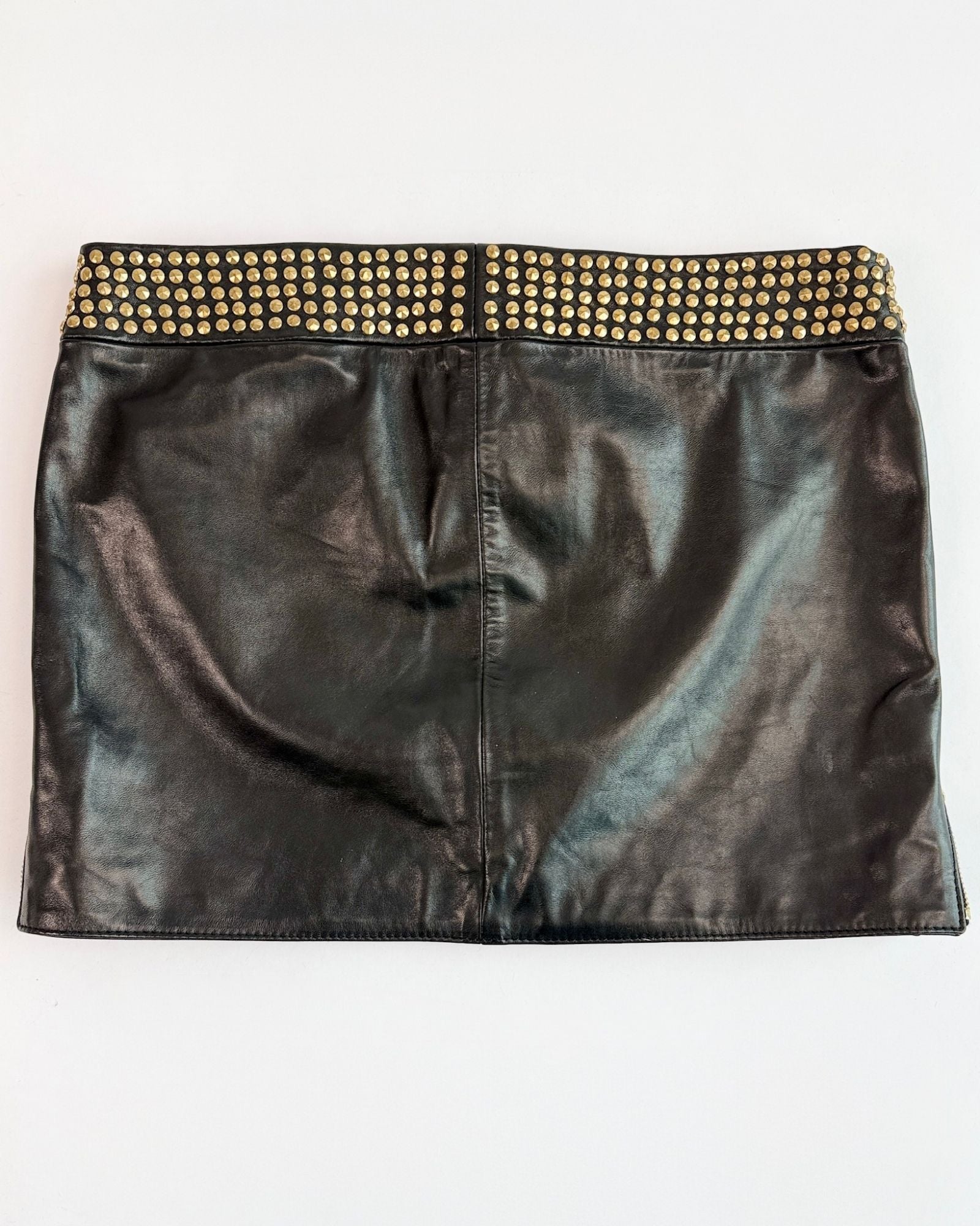 Balmain Black Leather Studded Mini Skirt
