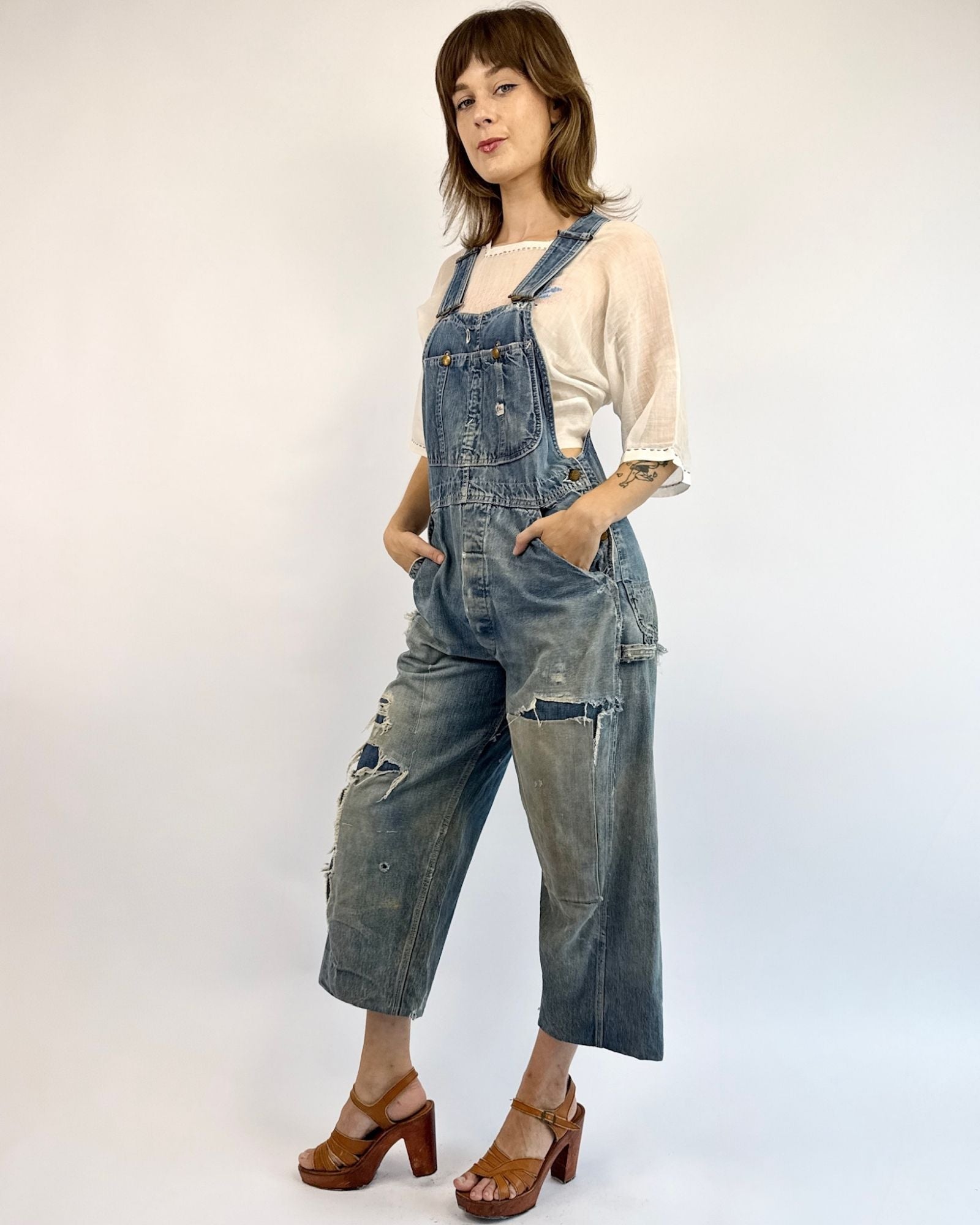 Patched and Thrashed Lee Overalls