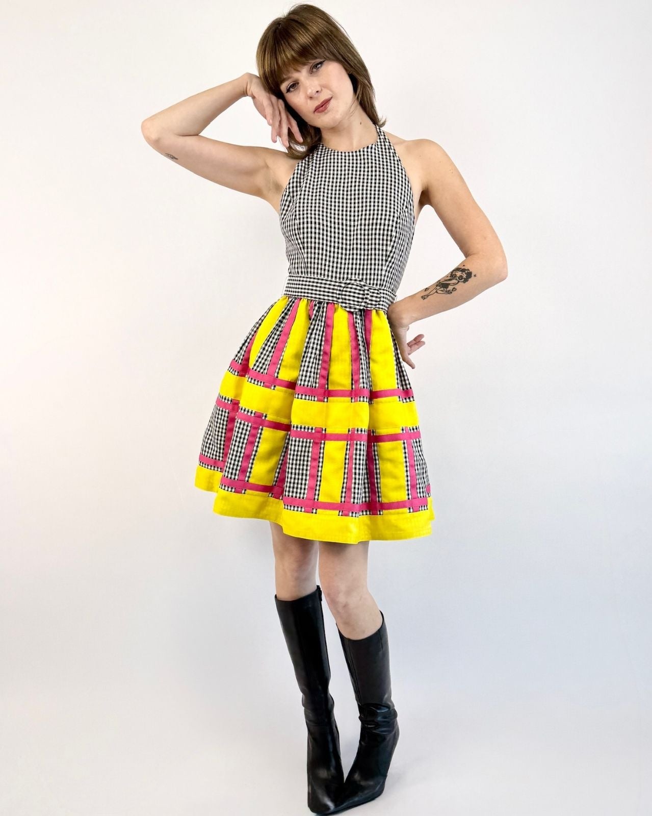 Bill Blass Crossing Colors Gingham Halter Dress