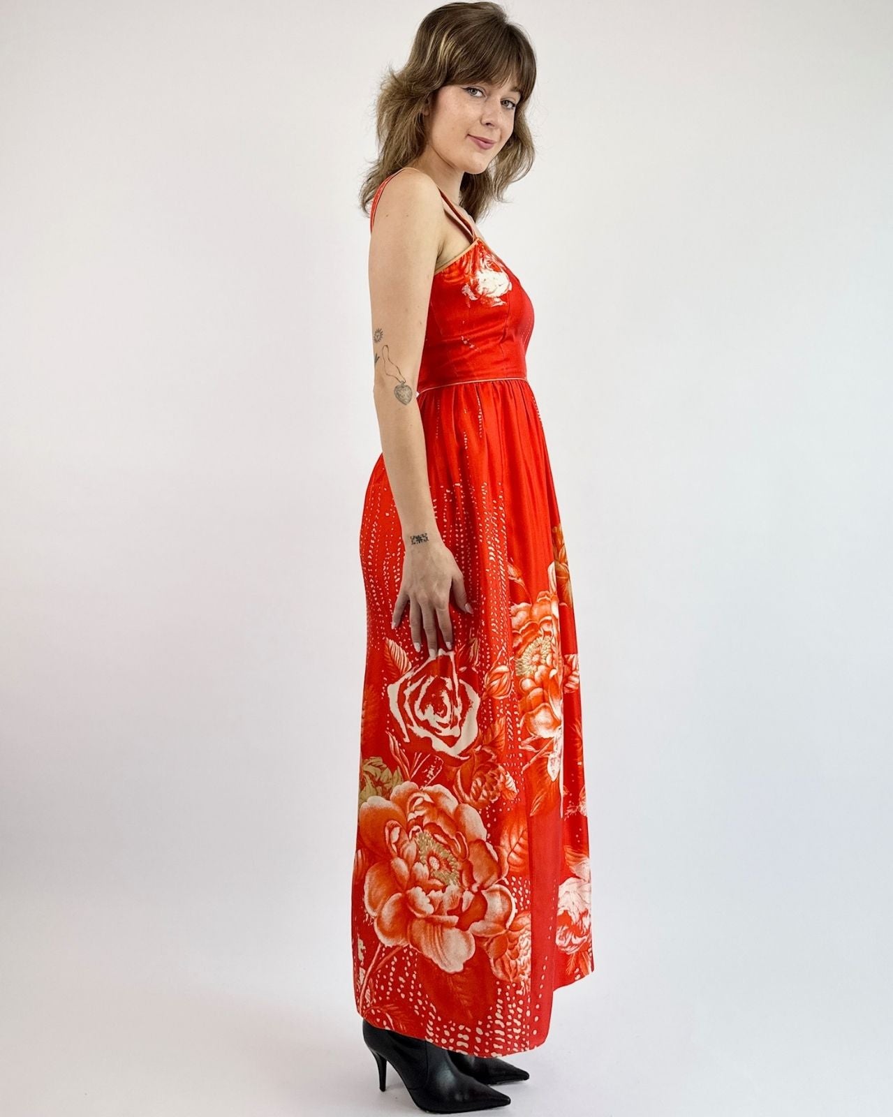 Hanae Mori Fiery Florals Silk Gown