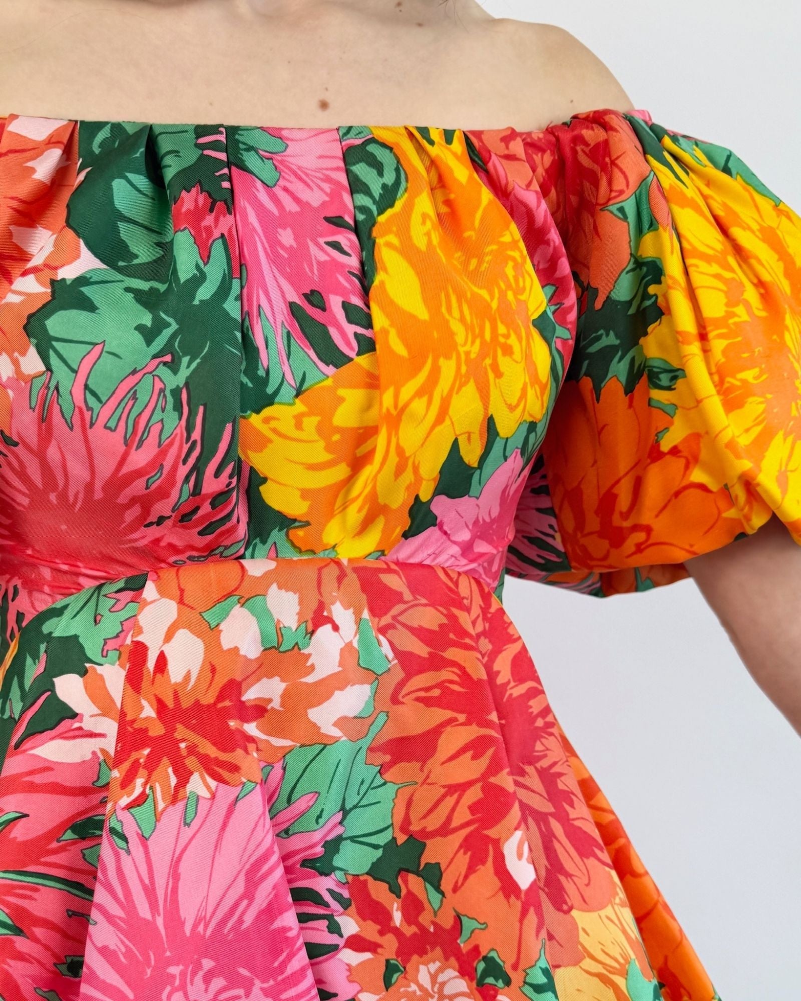 1987 Scaasi Bubbly Bouquet Silk Gown