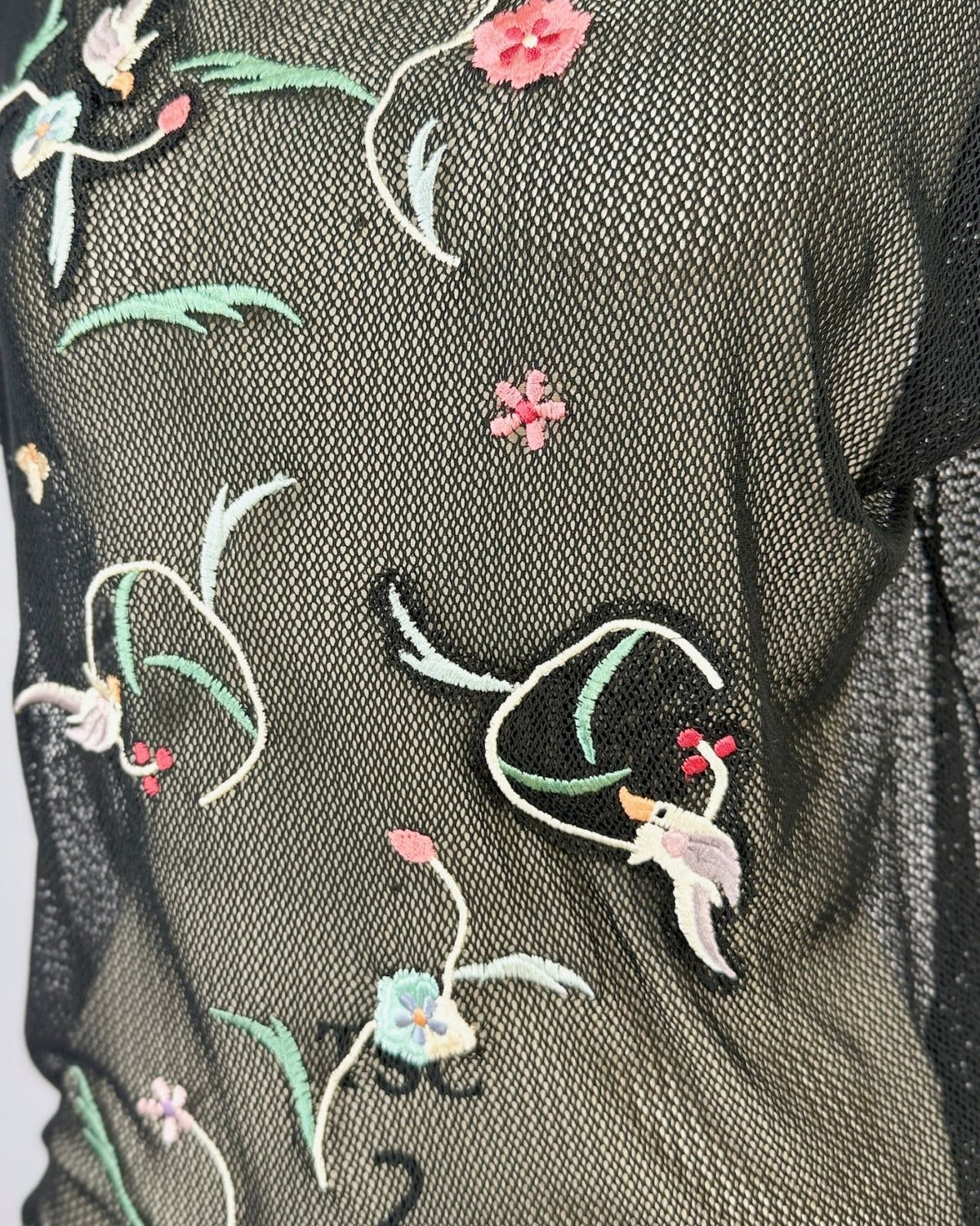 Vivienne Tam Black Mesh Embroidered Top