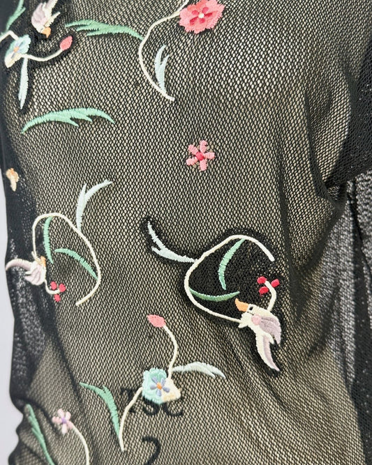 Vivienne Tam Black Mesh Embroidered Top