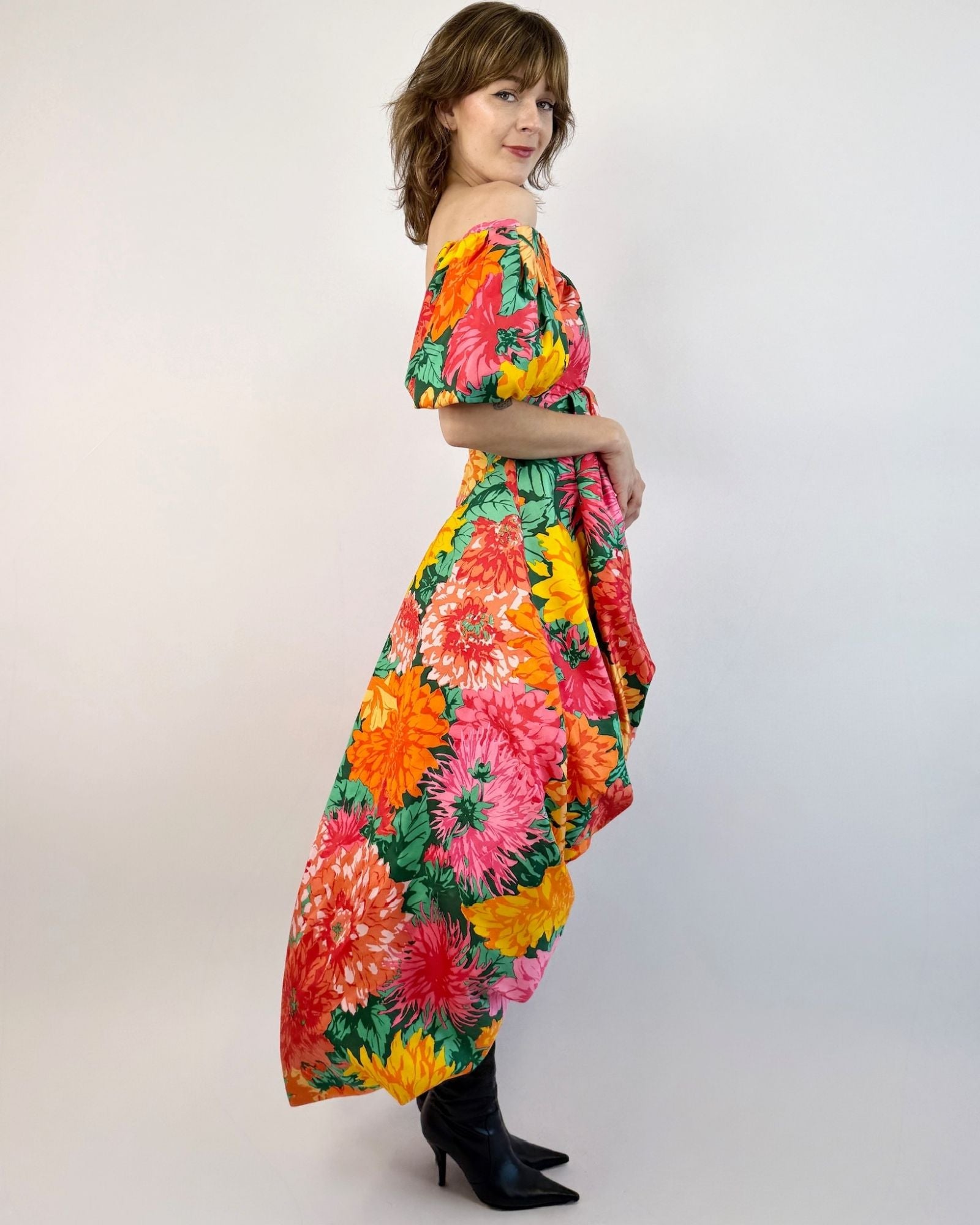 1987 Scaasi Bubbly Bouquet Silk Gown