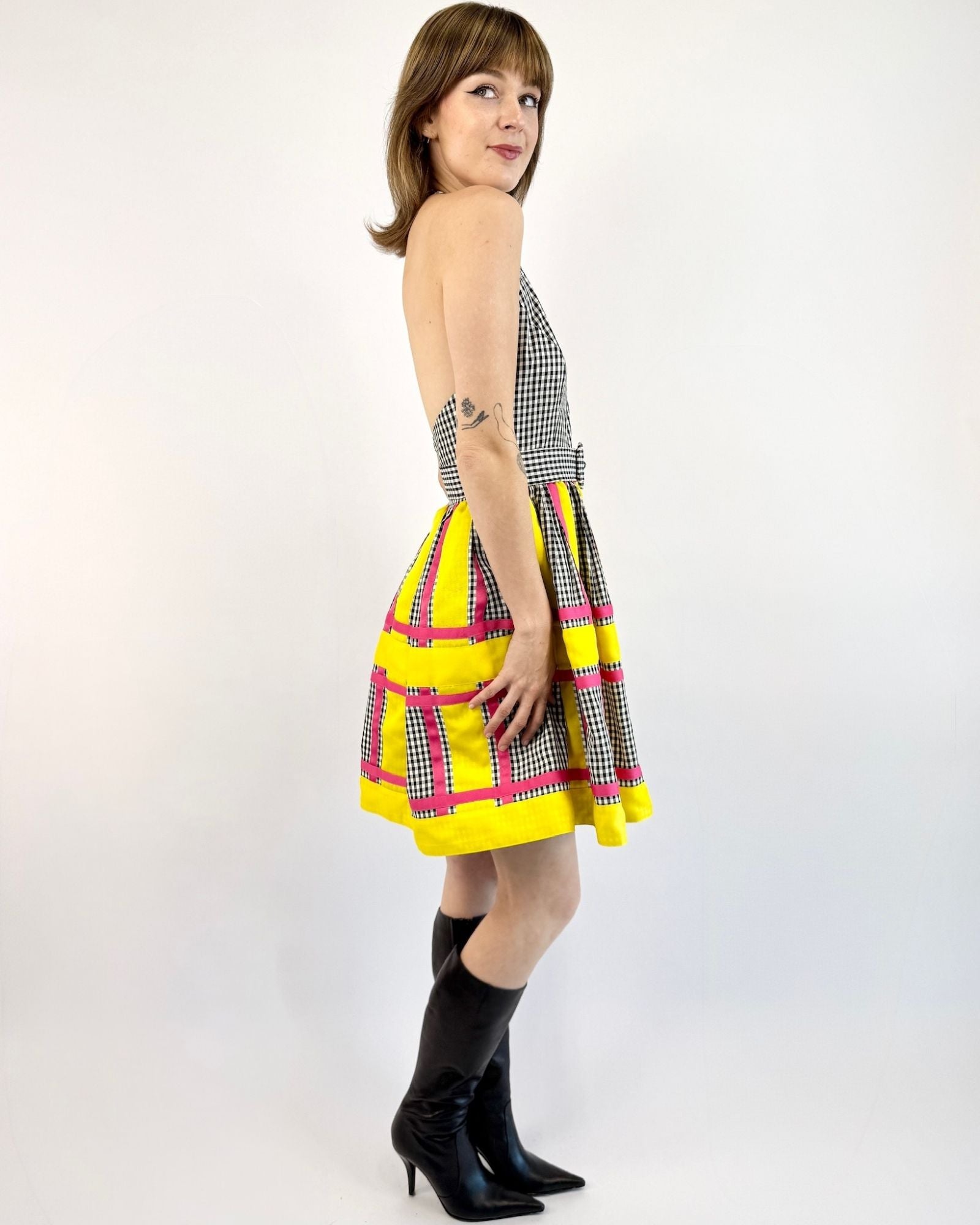 Bill Blass Crossing Colors Gingham Halter Dress