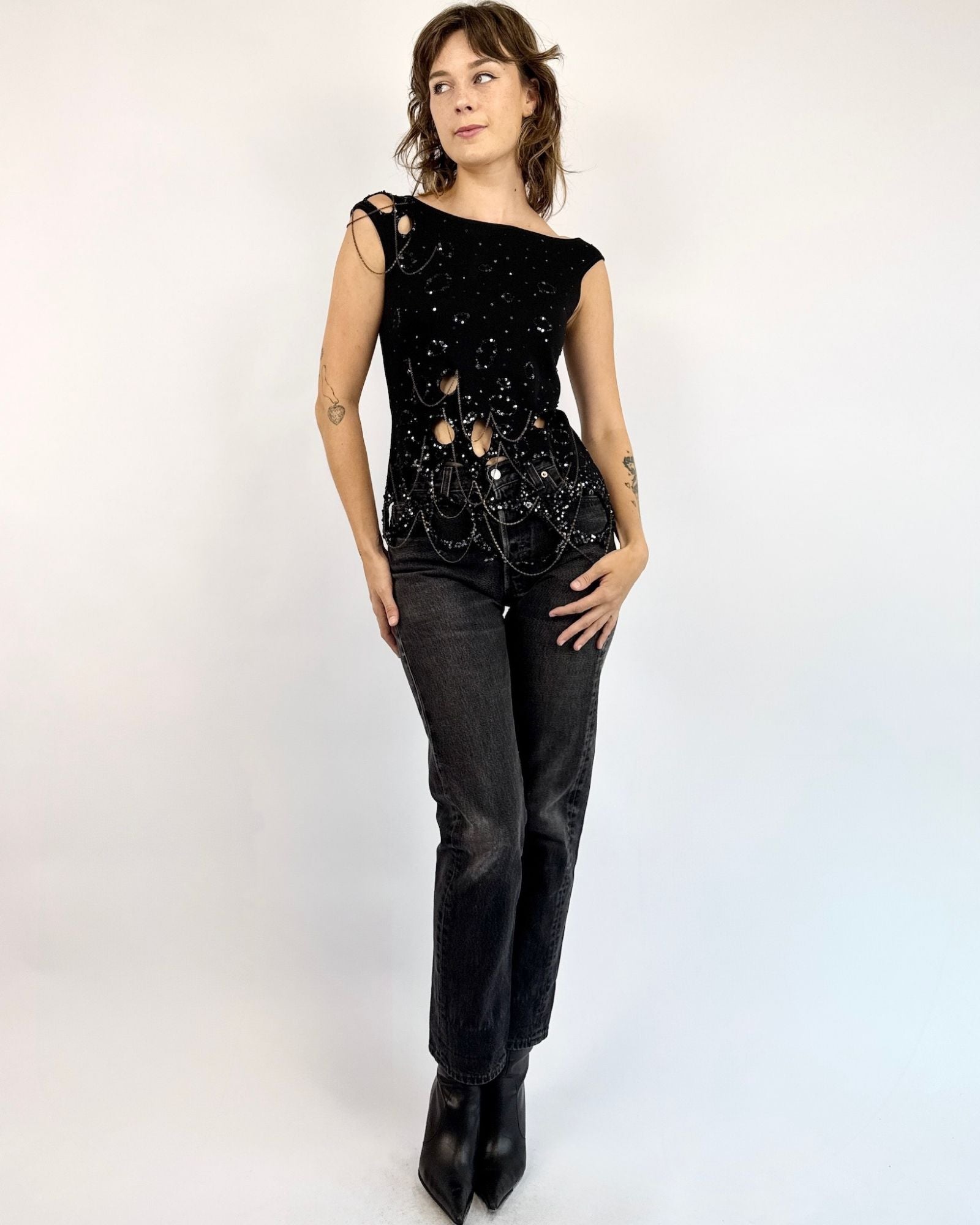 Escada All Caught Up Beaded Chain Top