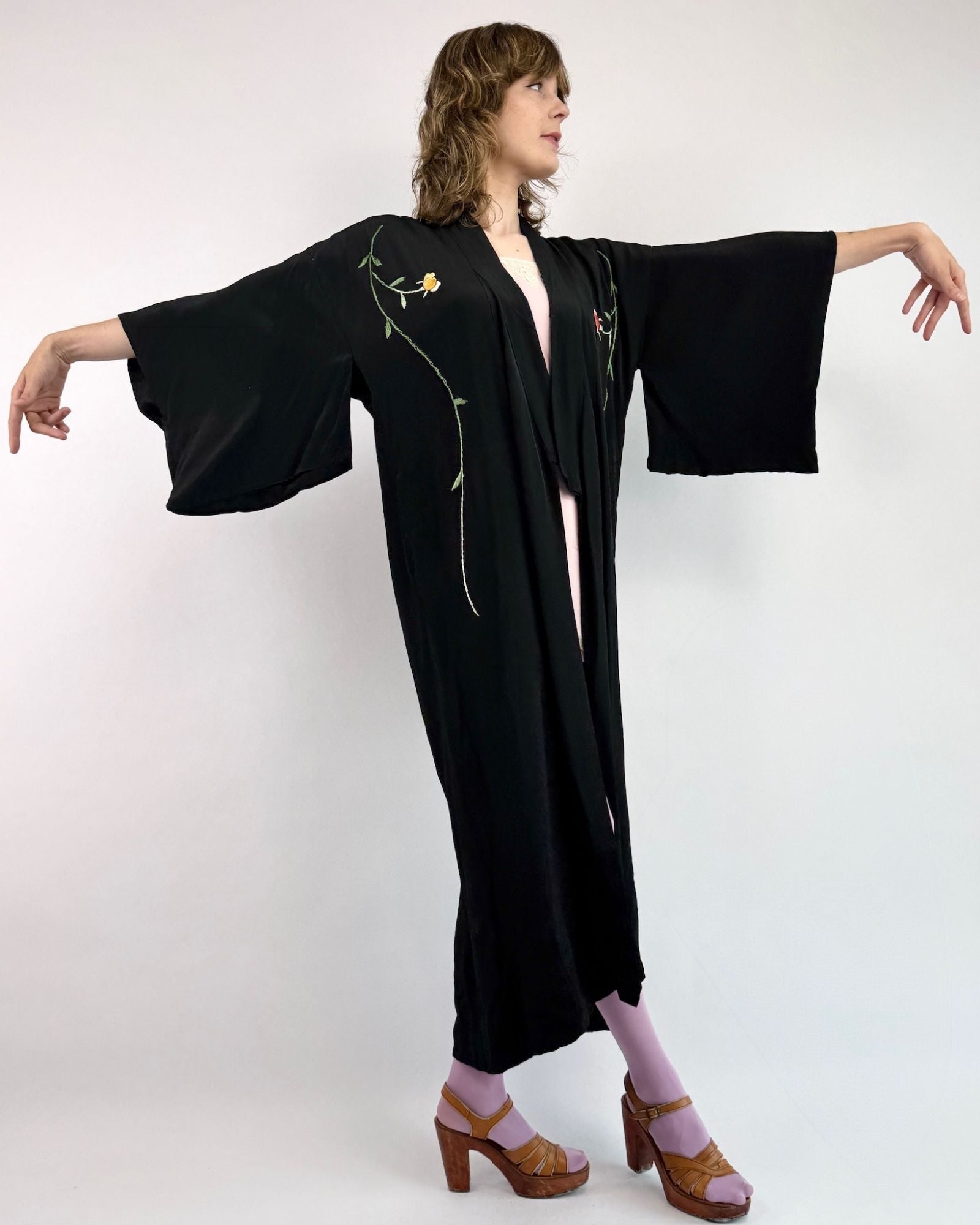 Through The Vines Black Embroidered Robe