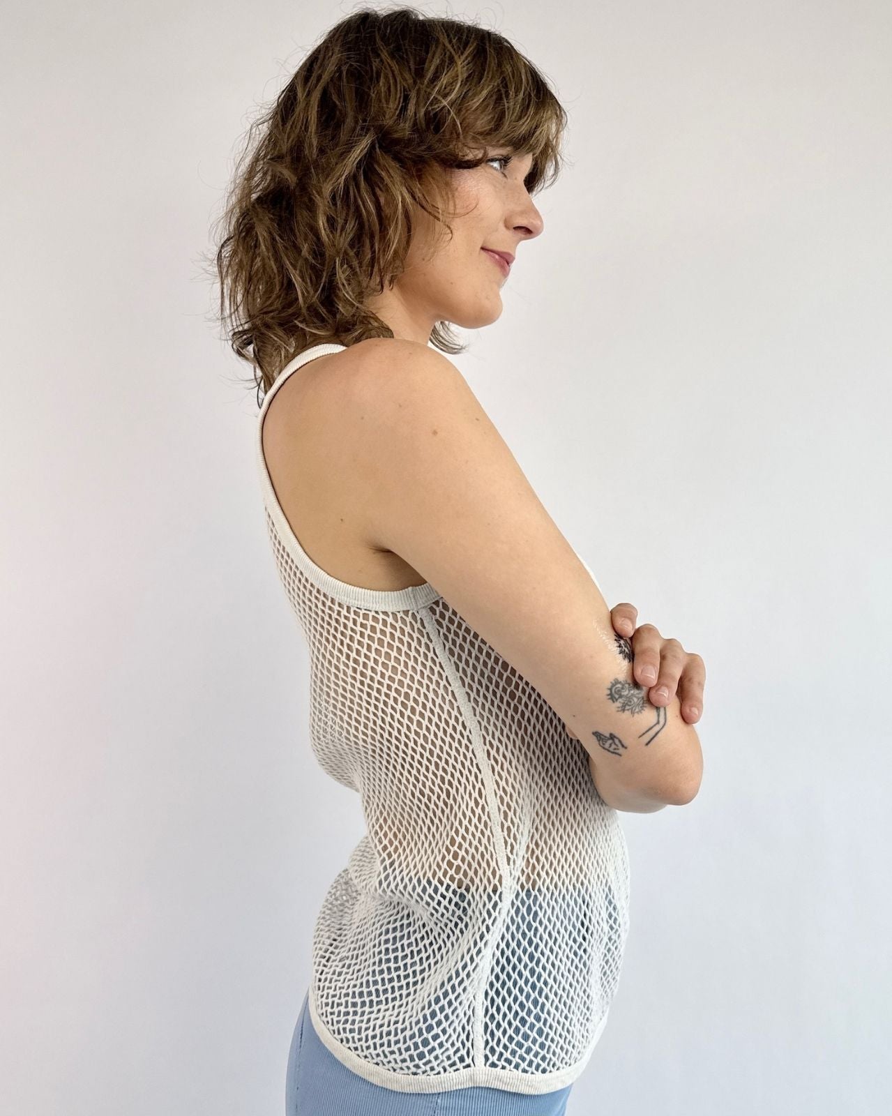 Cross My Heart White Mesh Tank