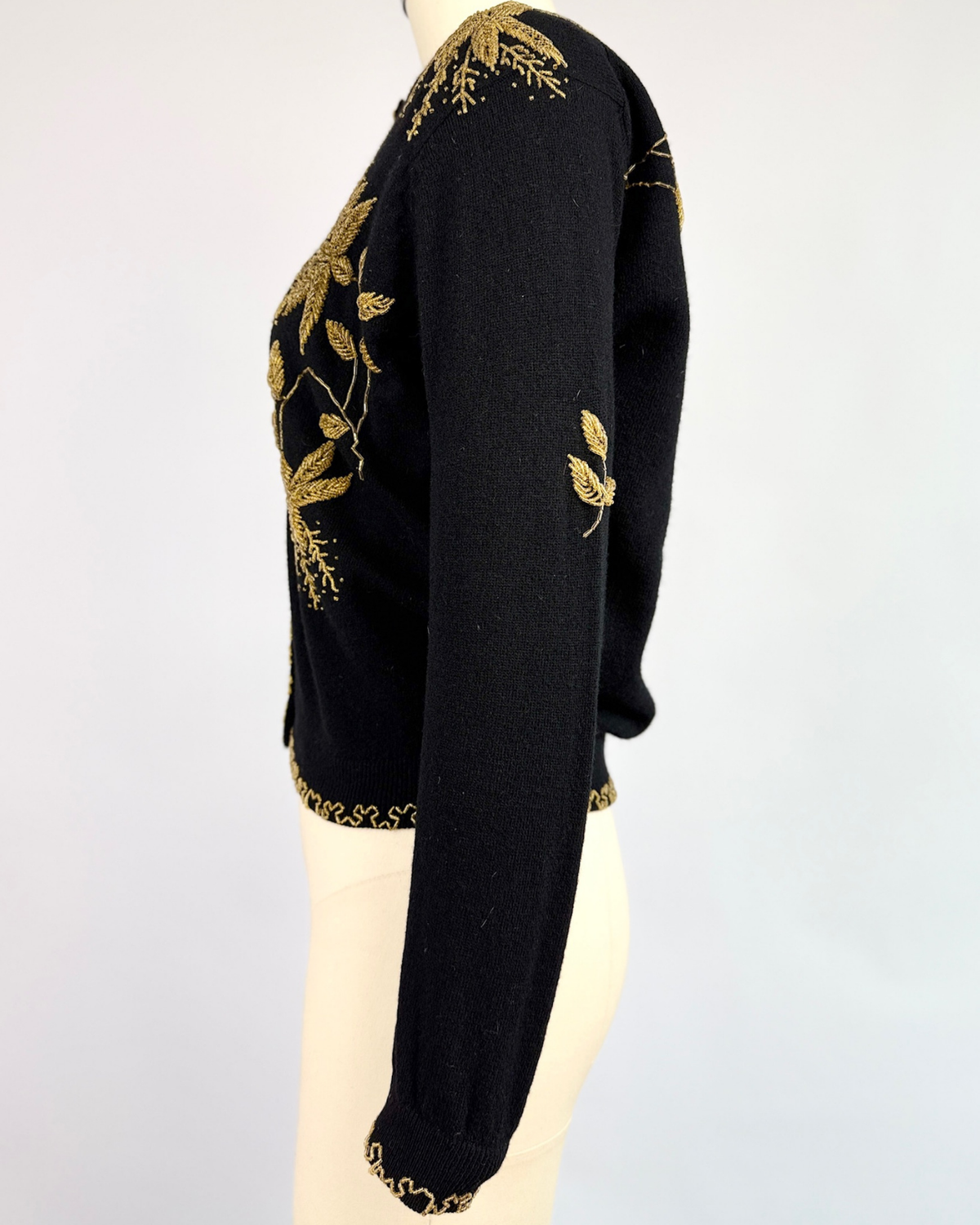 1950s Black Golden Beaded Cardigan