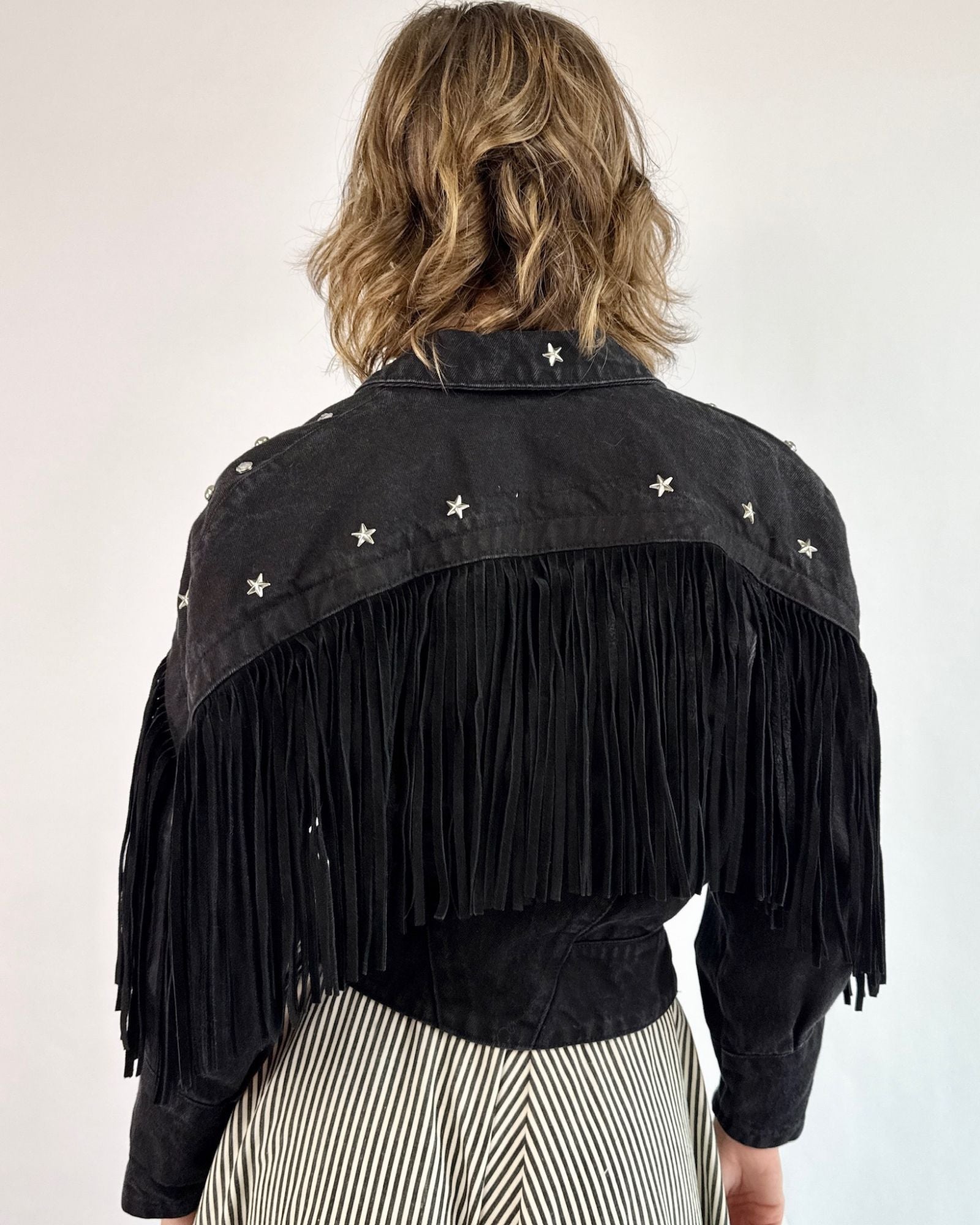 Star Studded Fringe Denim Jacket