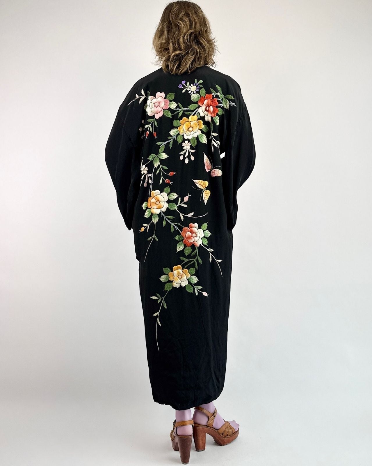 Through The Vines Black Embroidered Robe