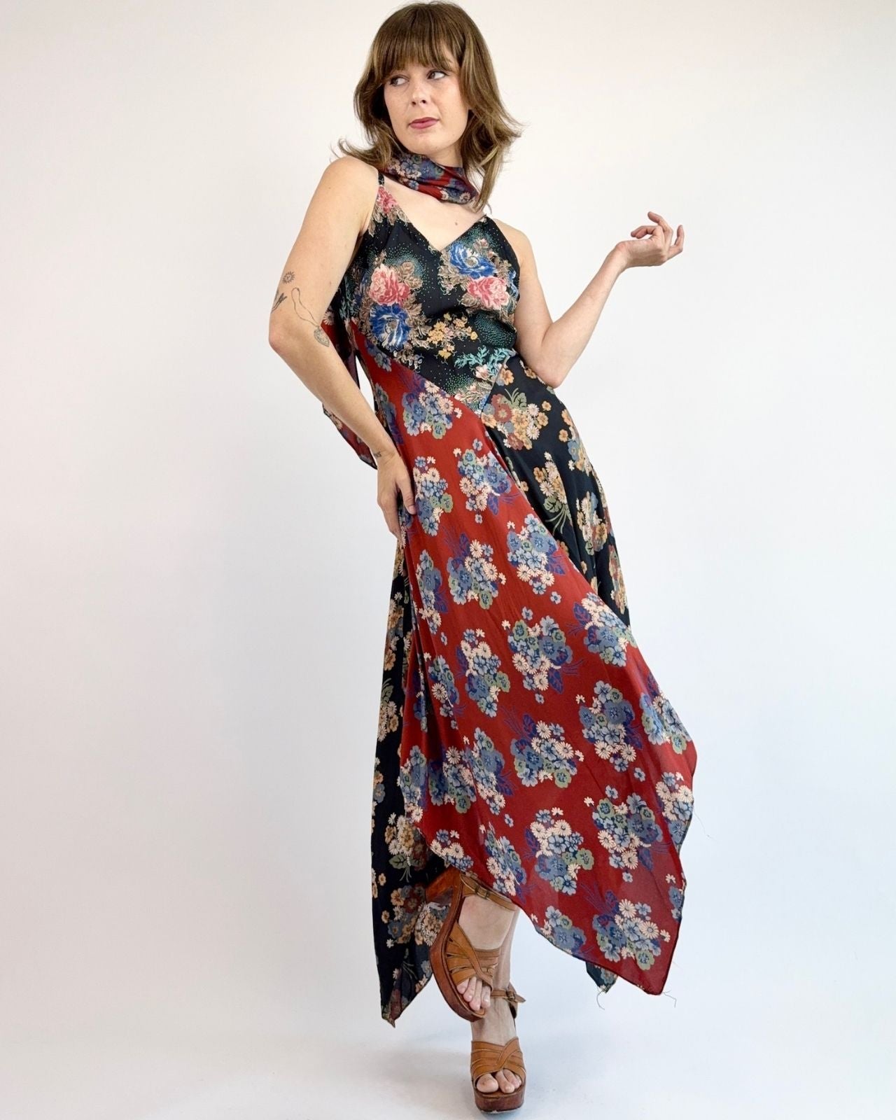 1970s Take Me Out Handkerchief Maxi Dress