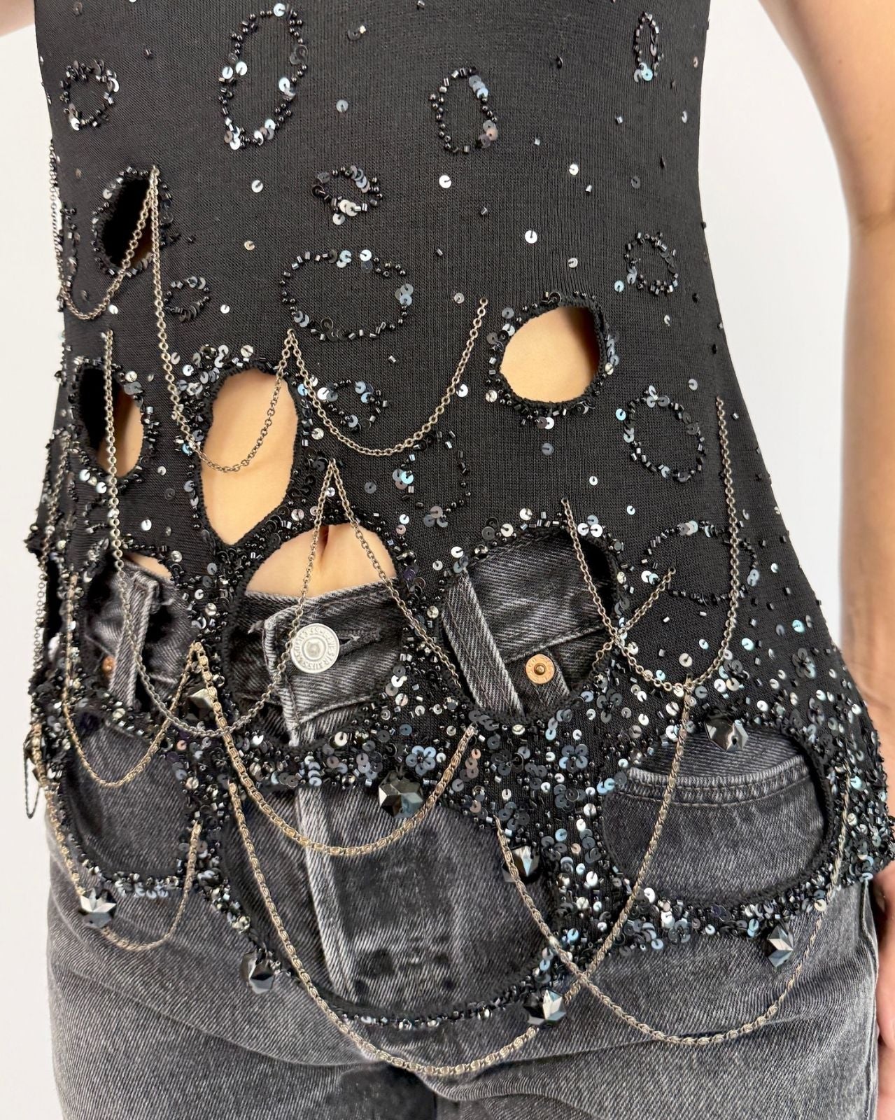 Escada All Caught Up Beaded Chain Top