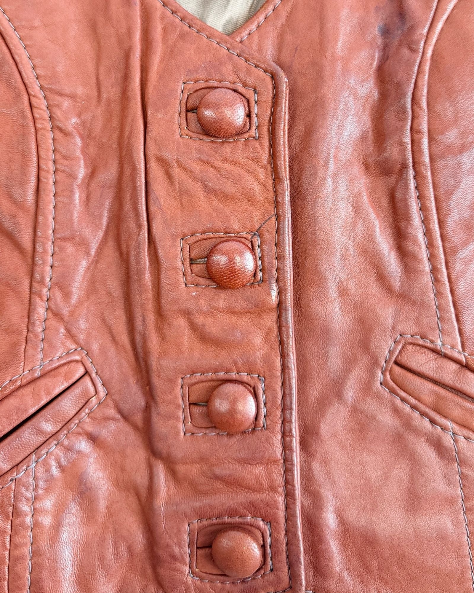 70s Red Rust Leather Vest
