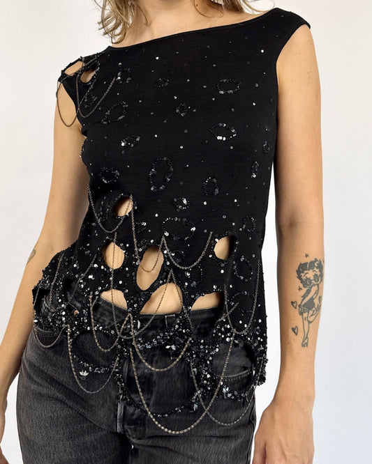 Escada All Caught Up Beaded Chain Top