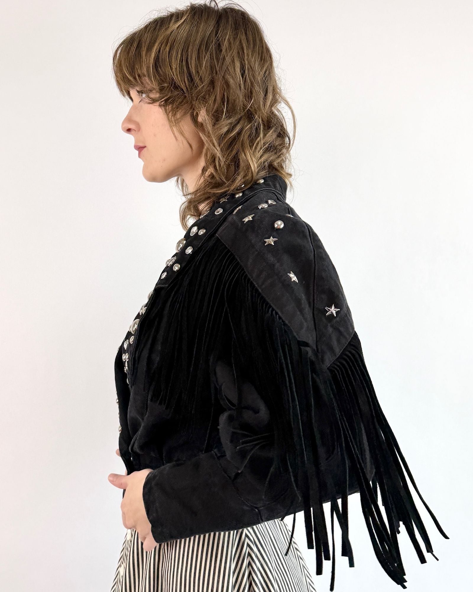 Star Studded Fringe Denim Jacket