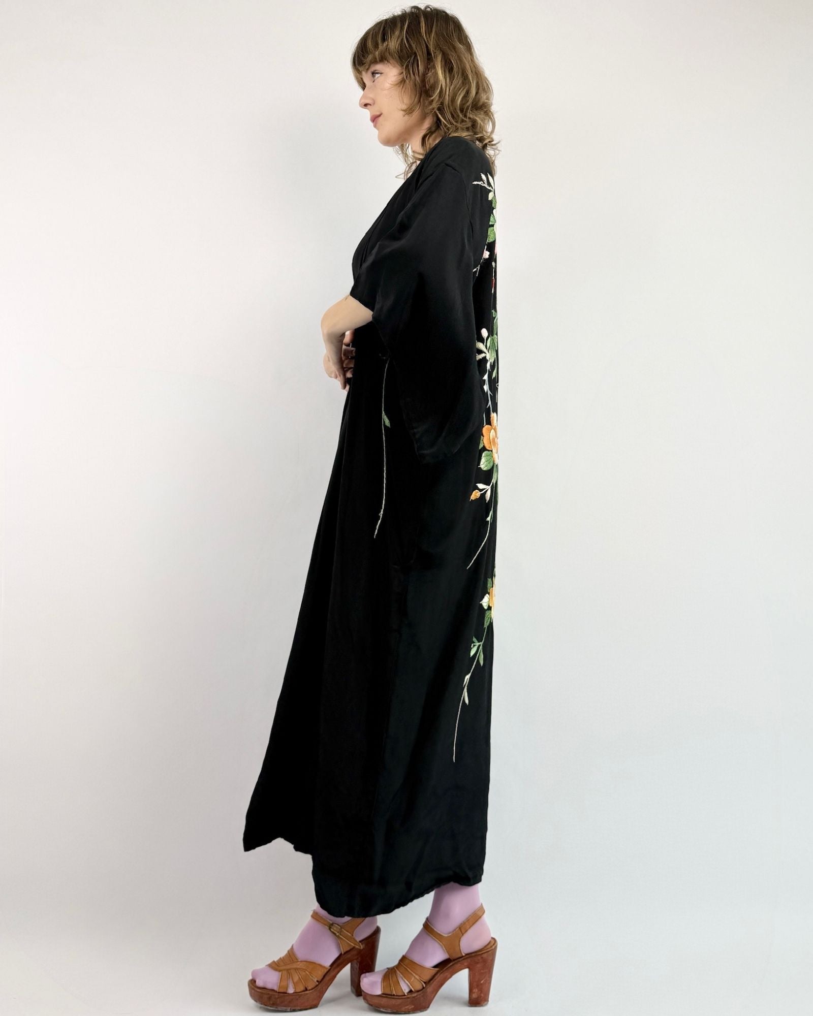 Through The Vines Black Embroidered Robe