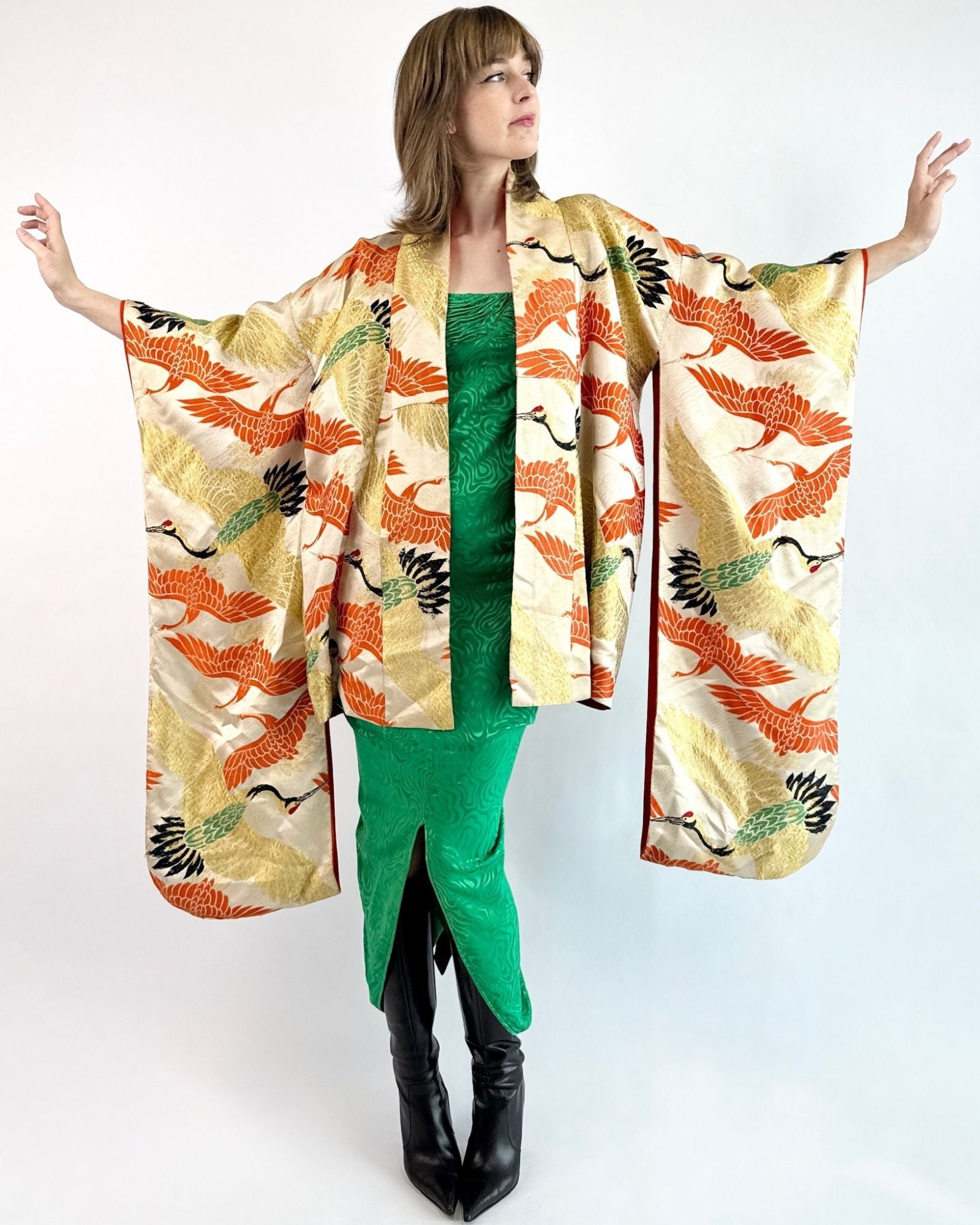 Life In The Sky Crane Print Wedding Kimono