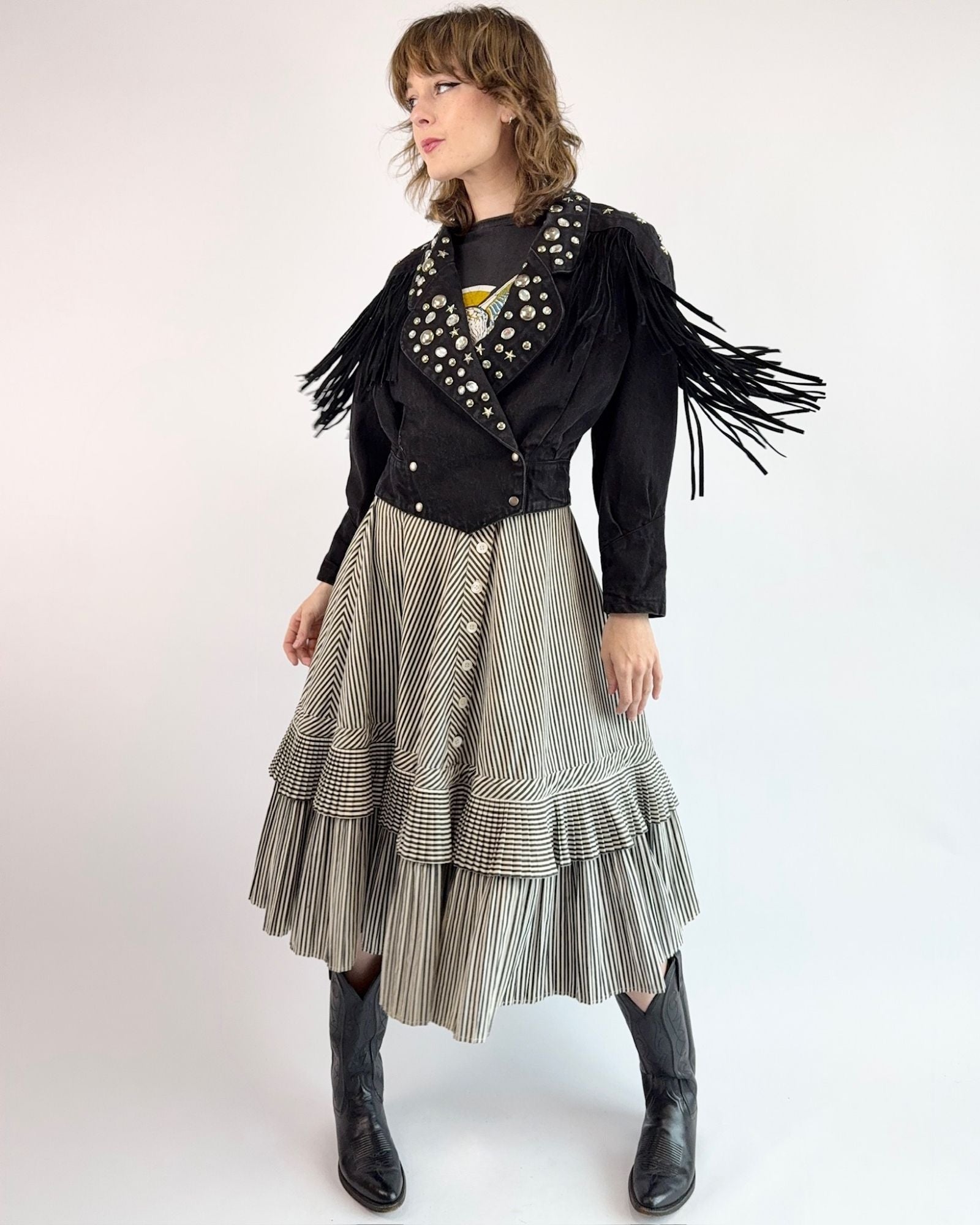 Star Studded Fringe Denim Jacket