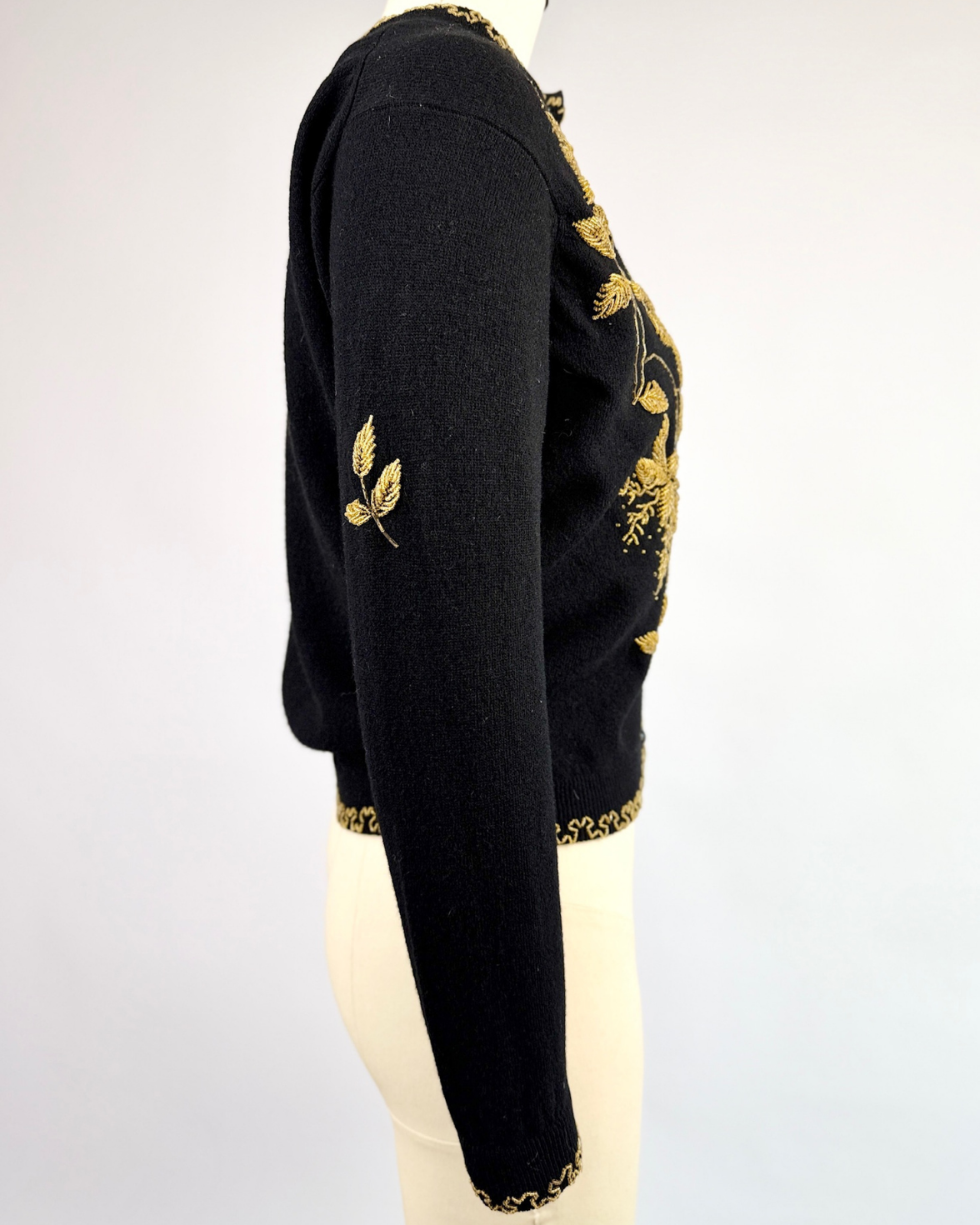 1950s Black Golden Beaded Cardigan