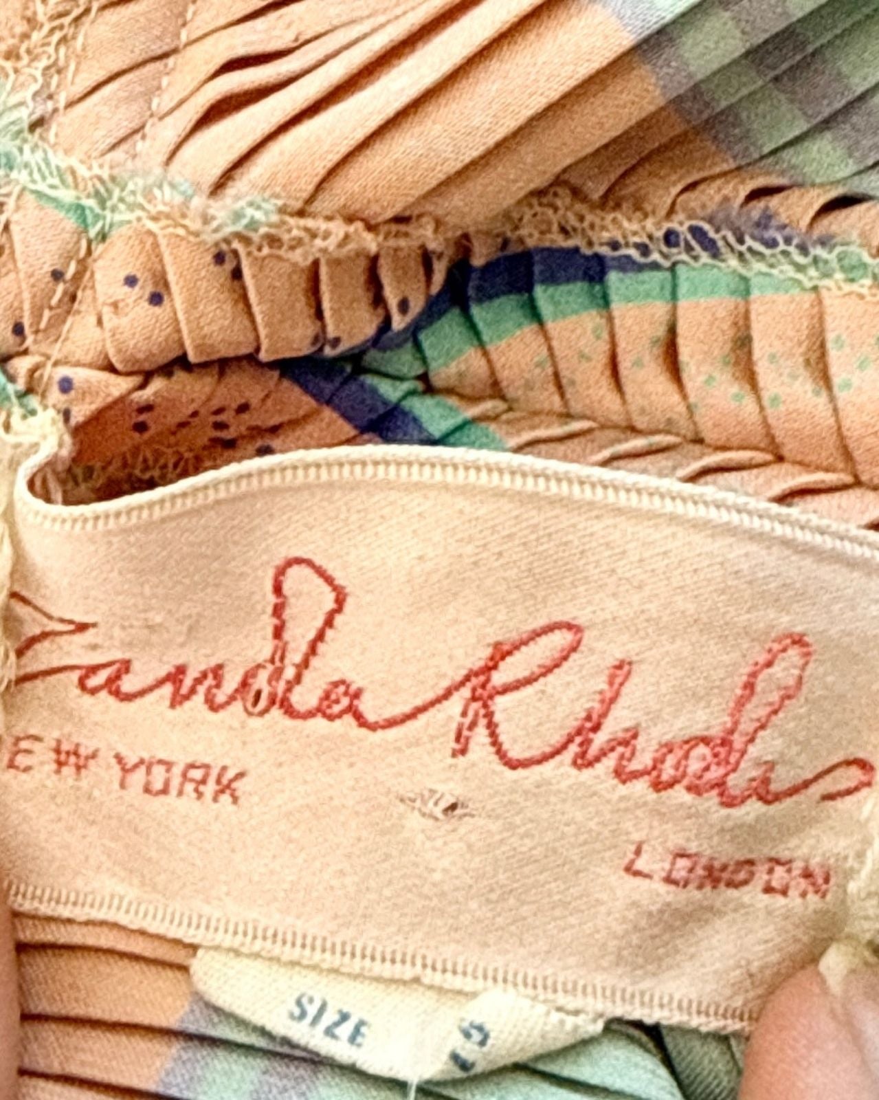 70s Zandra Rhodes Peach Plisse Robe